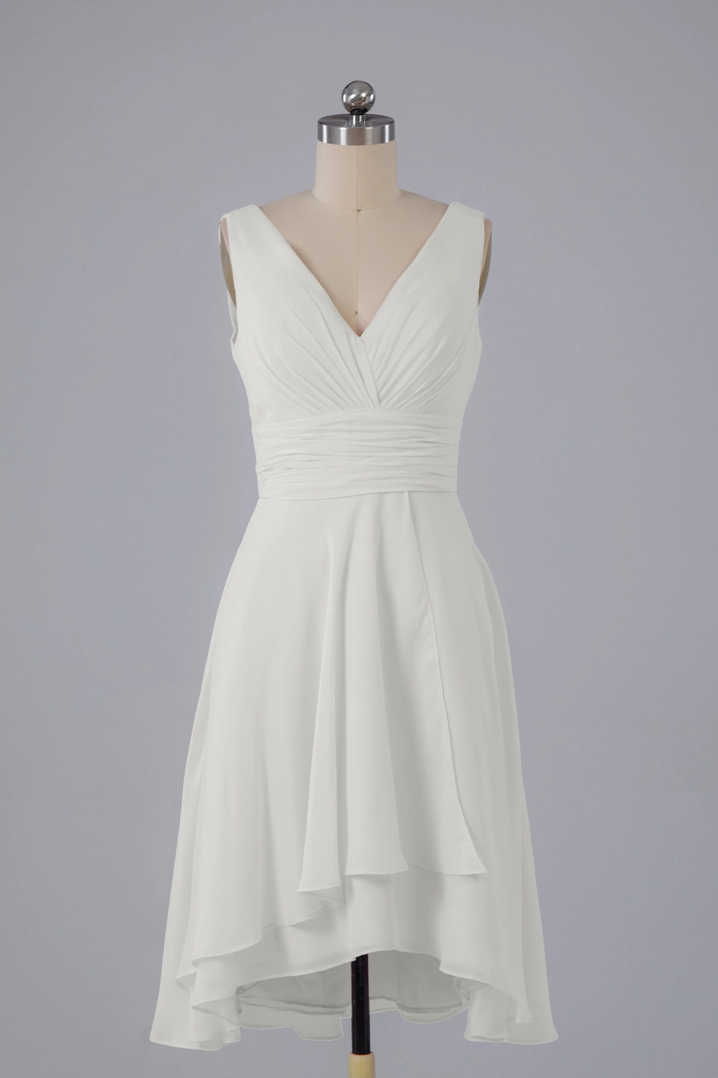 High Low Knee Length V-Neck Bridesmaid Dresses