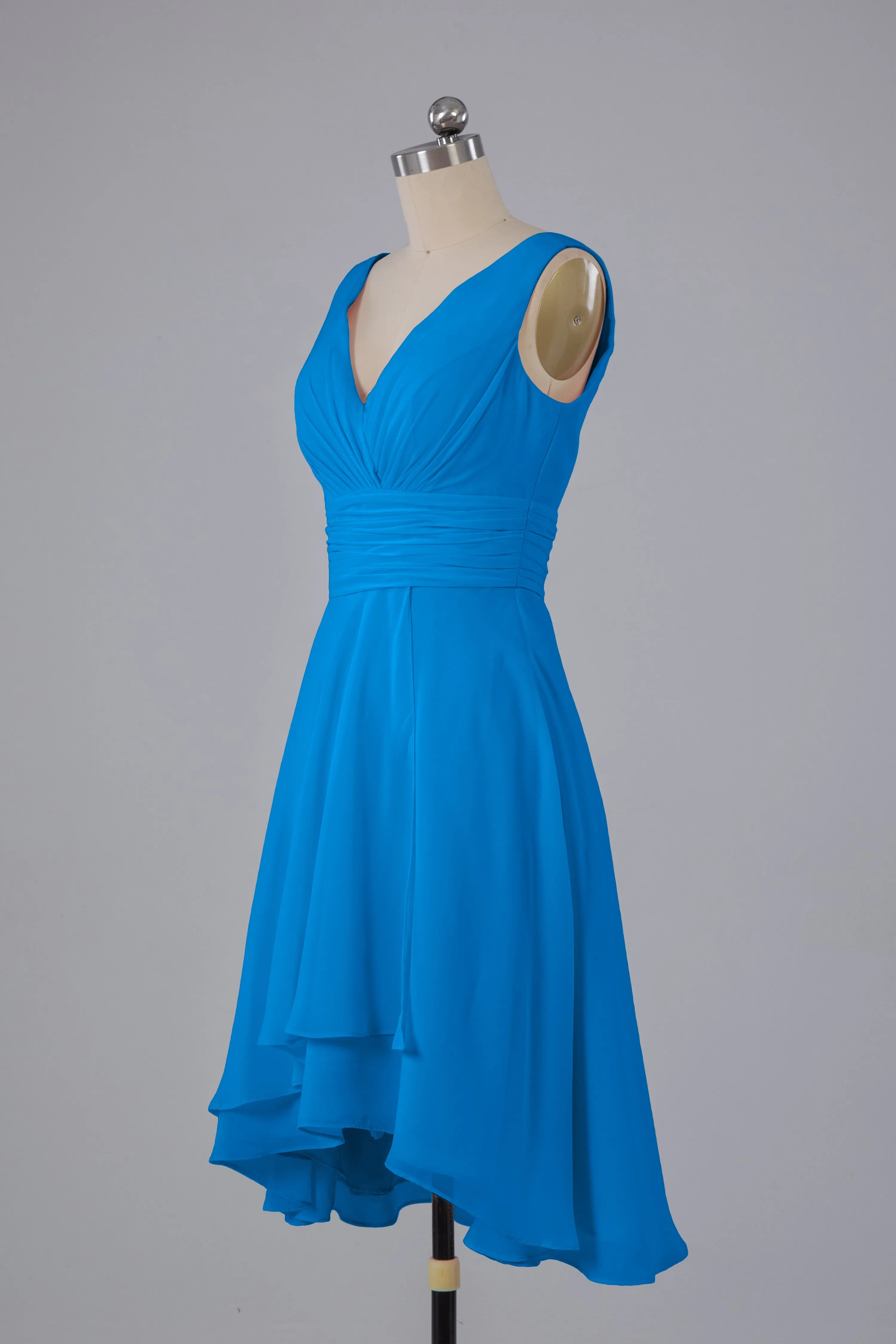 High Low Knee Length V-Neck Bridesmaid Dresses