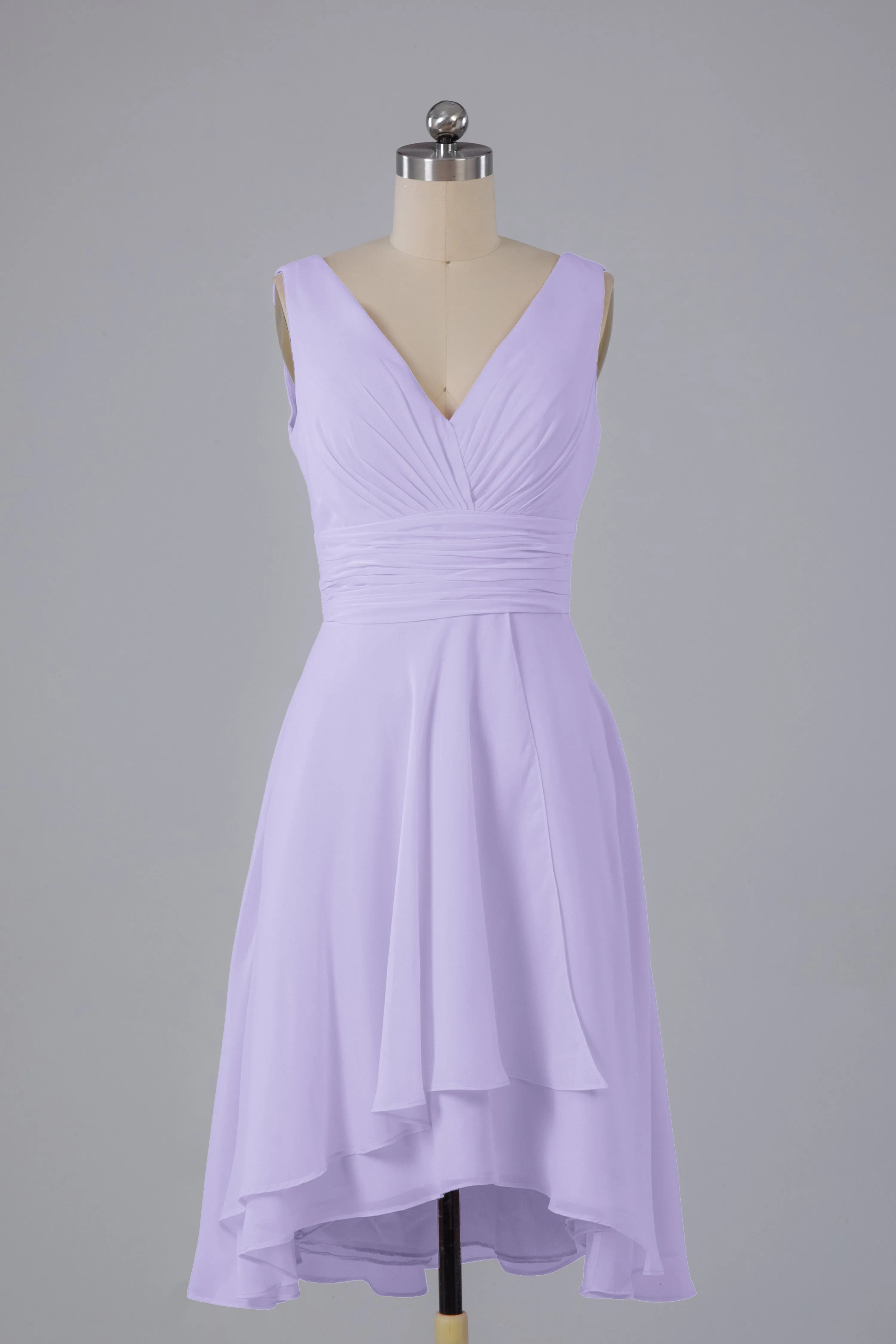 High Low Knee Length V-Neck Bridesmaid Dresses