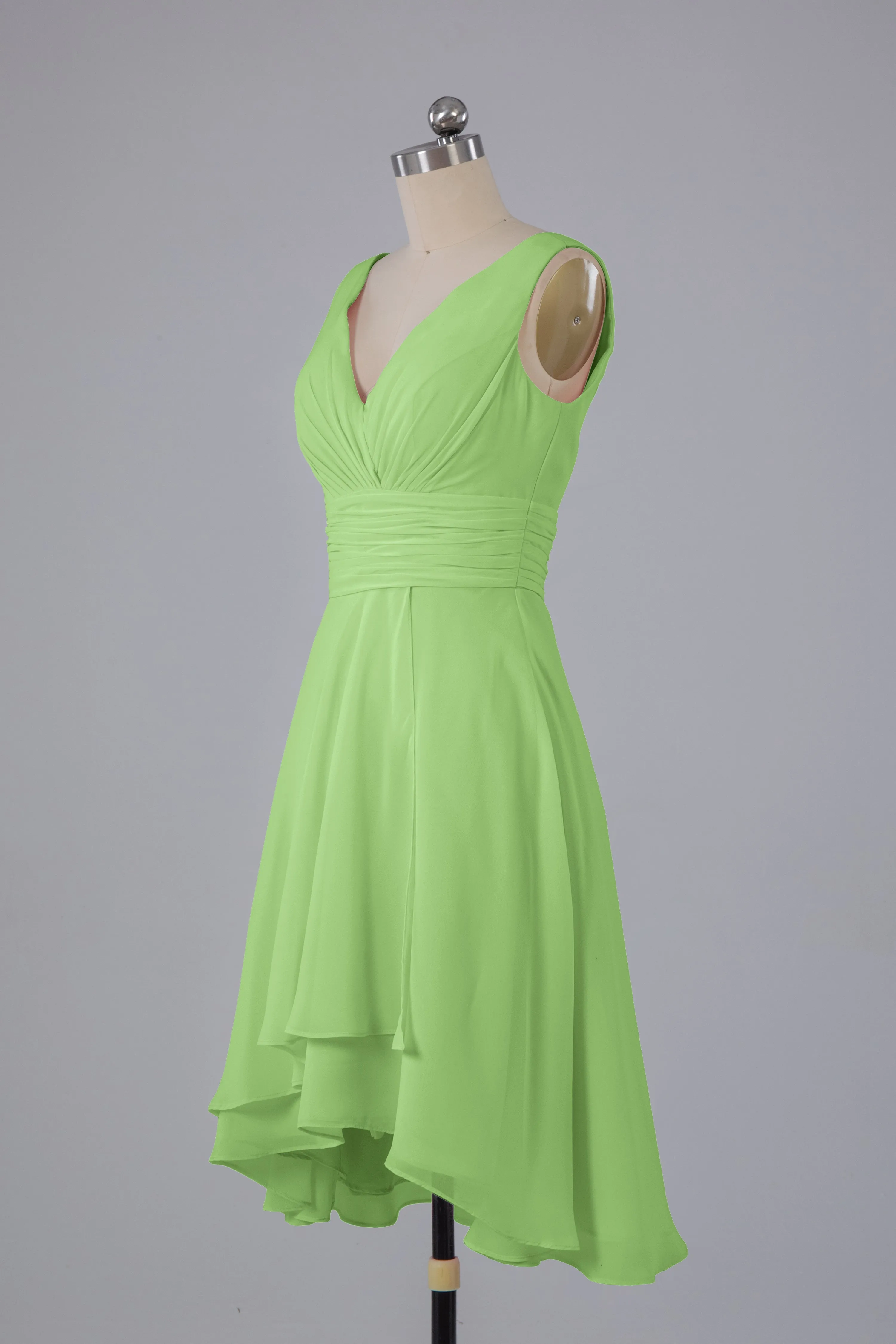 High Low Knee Length V-Neck Bridesmaid Dresses