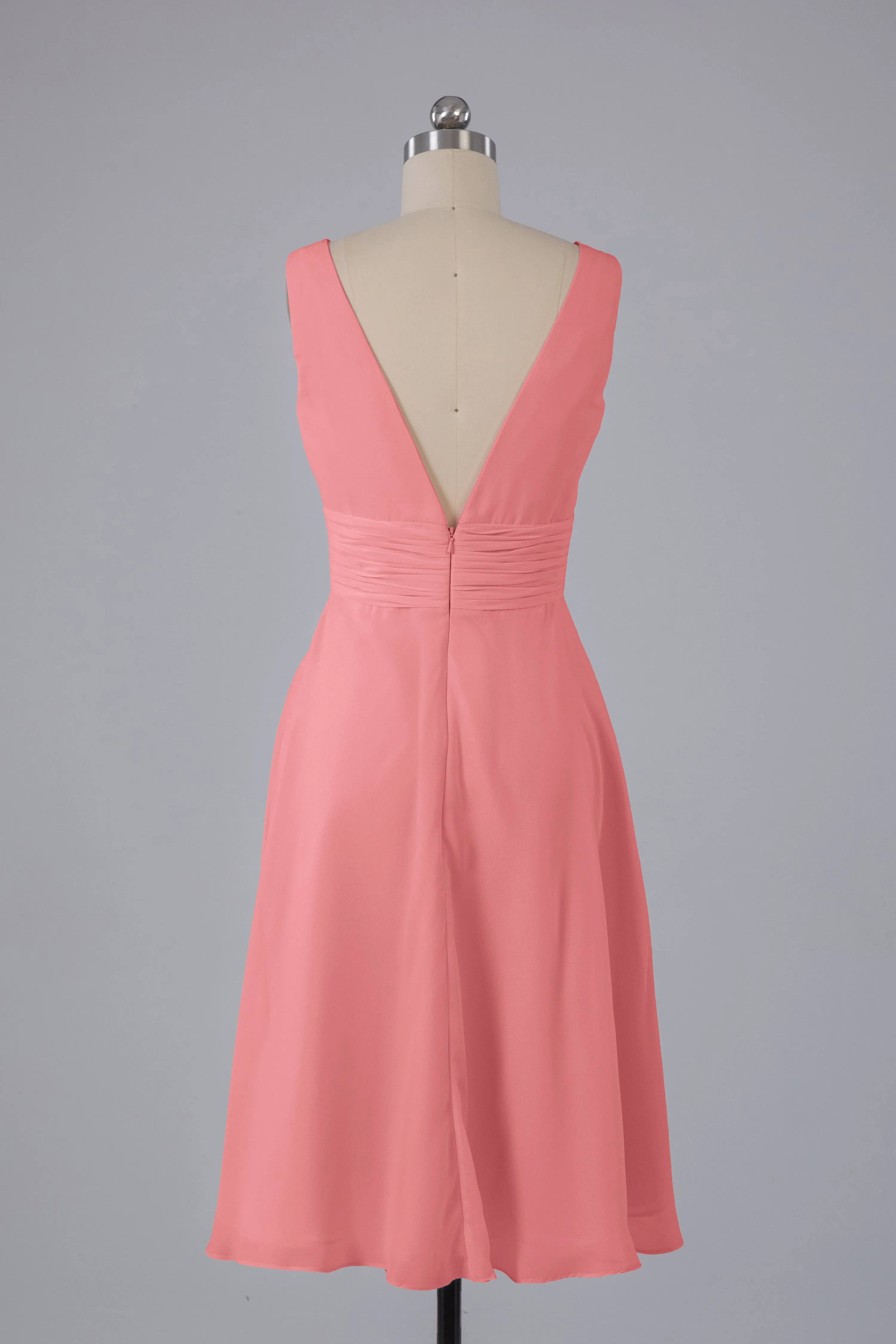 High Low Knee Length V-Neck Bridesmaid Dresses