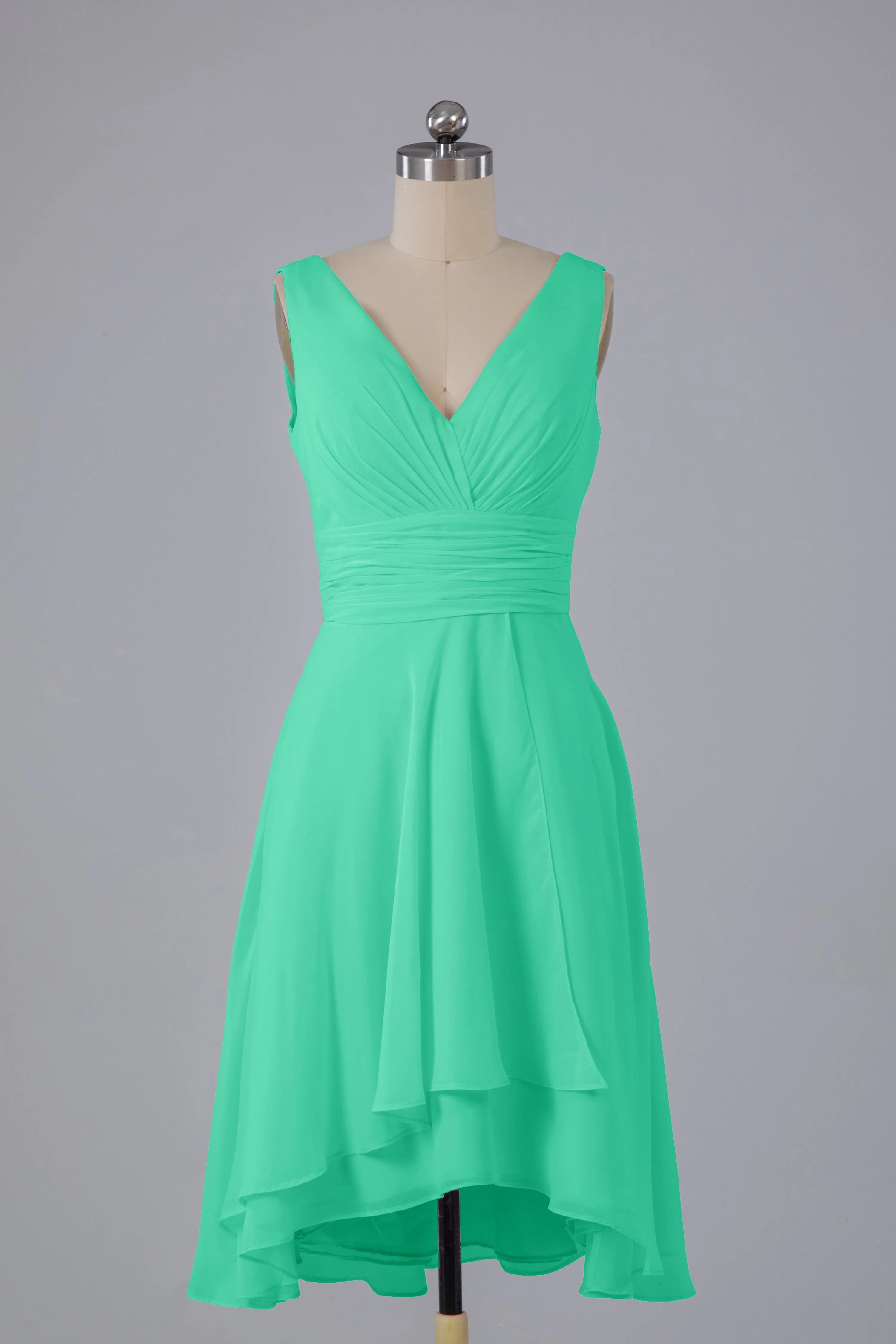 High Low Knee Length V-Neck Bridesmaid Dresses