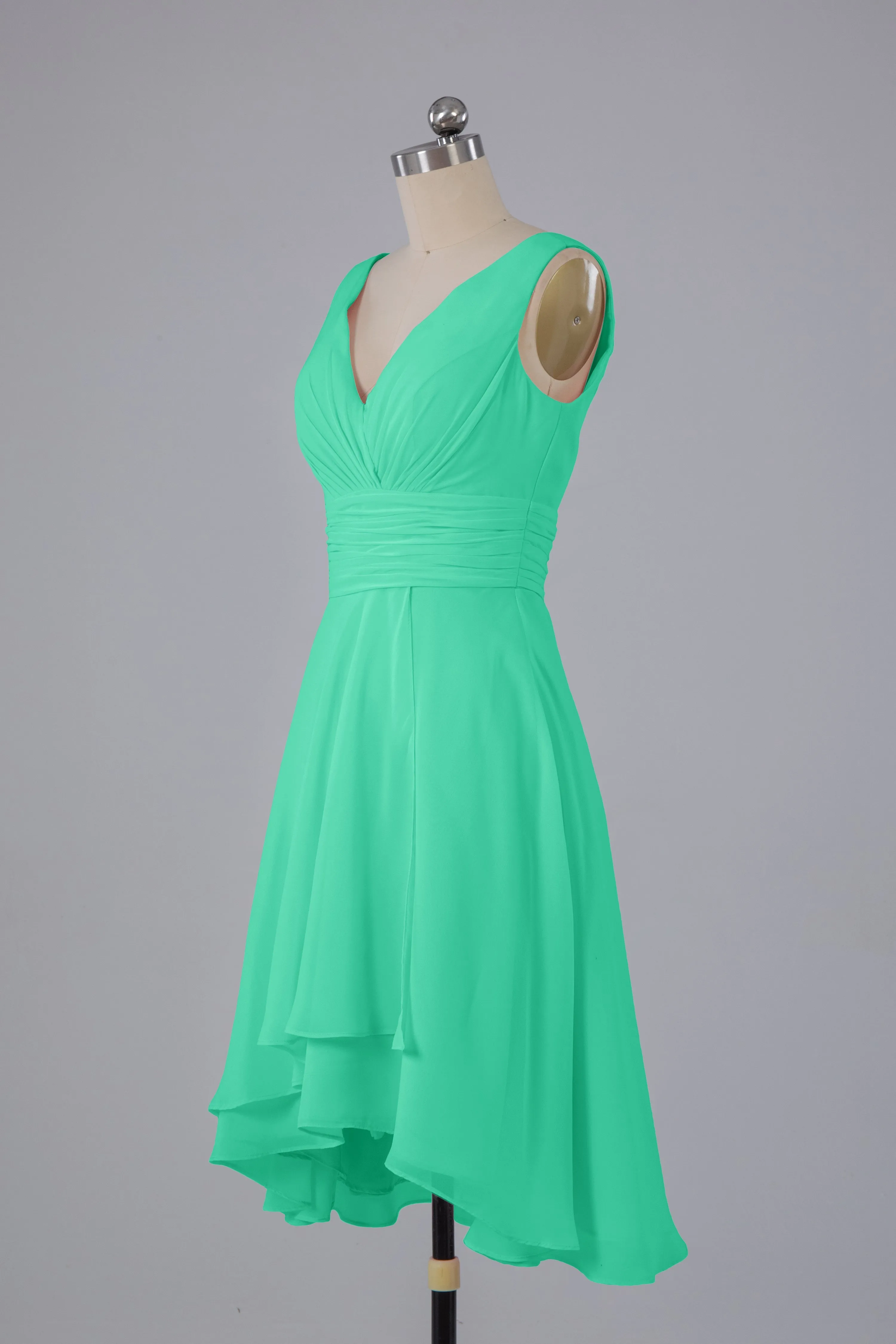 High Low Knee Length V-Neck Bridesmaid Dresses