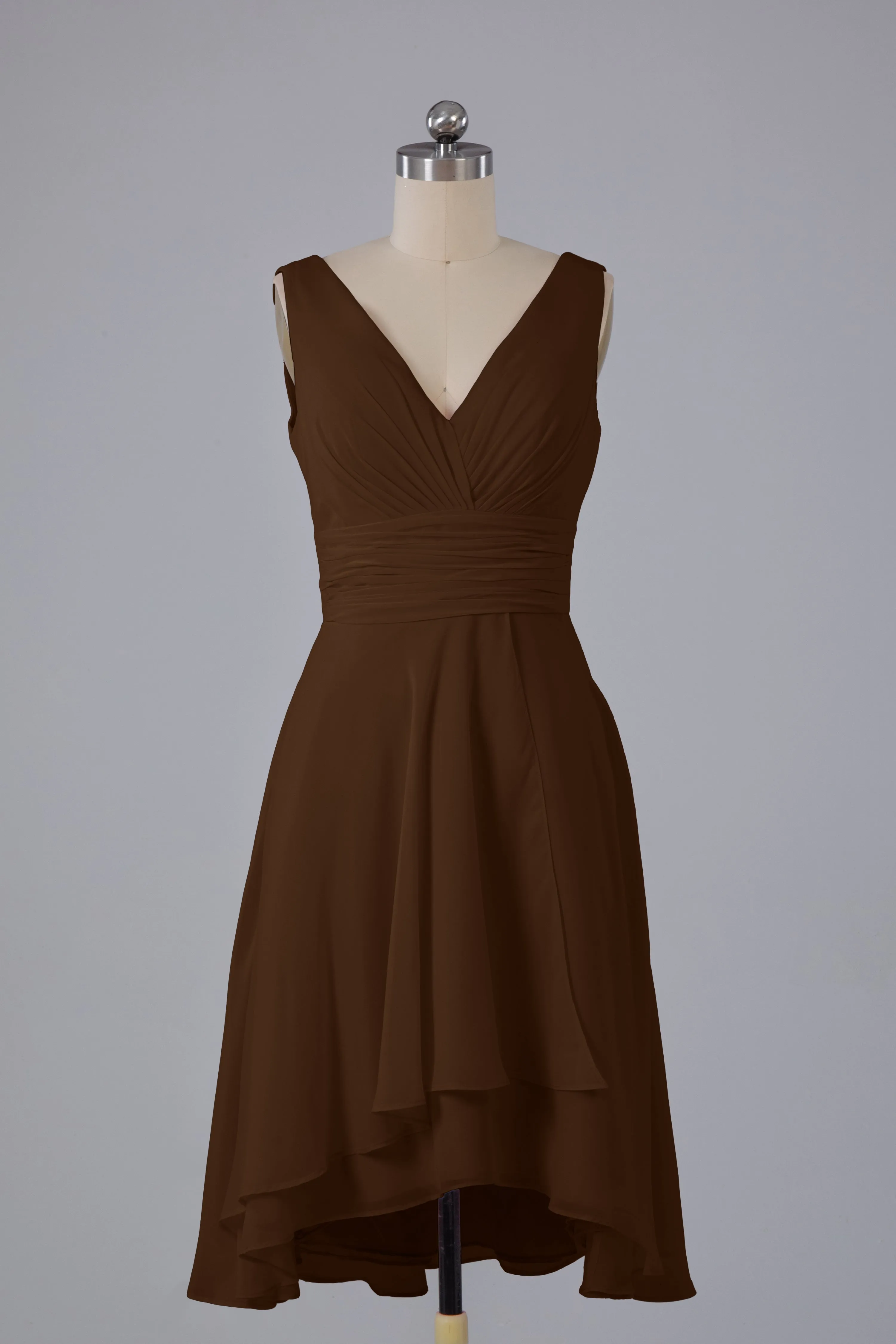 High Low Knee Length V-Neck Bridesmaid Dresses