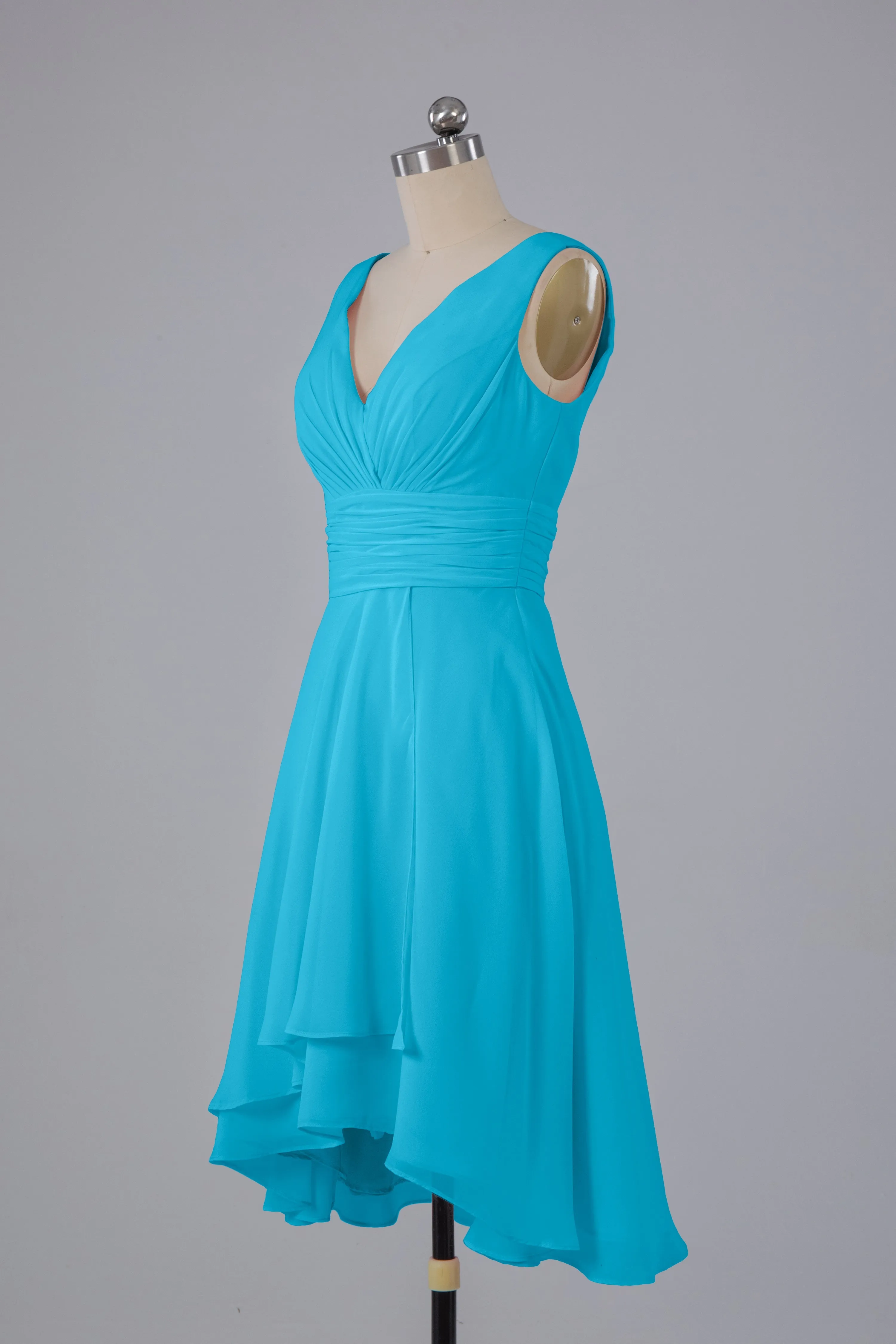 High Low Knee Length V-Neck Bridesmaid Dresses