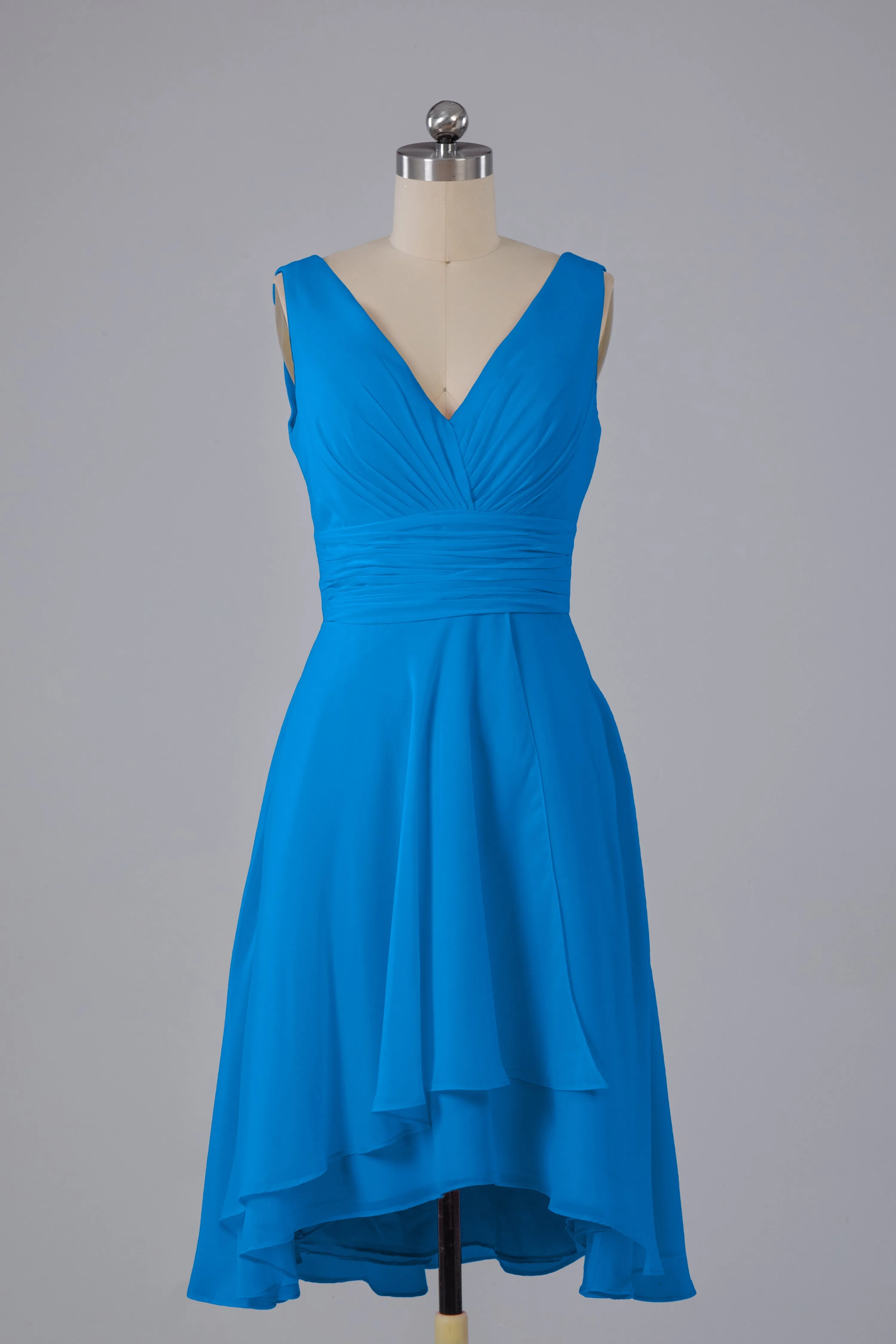 High Low Knee Length V-Neck Bridesmaid Dresses