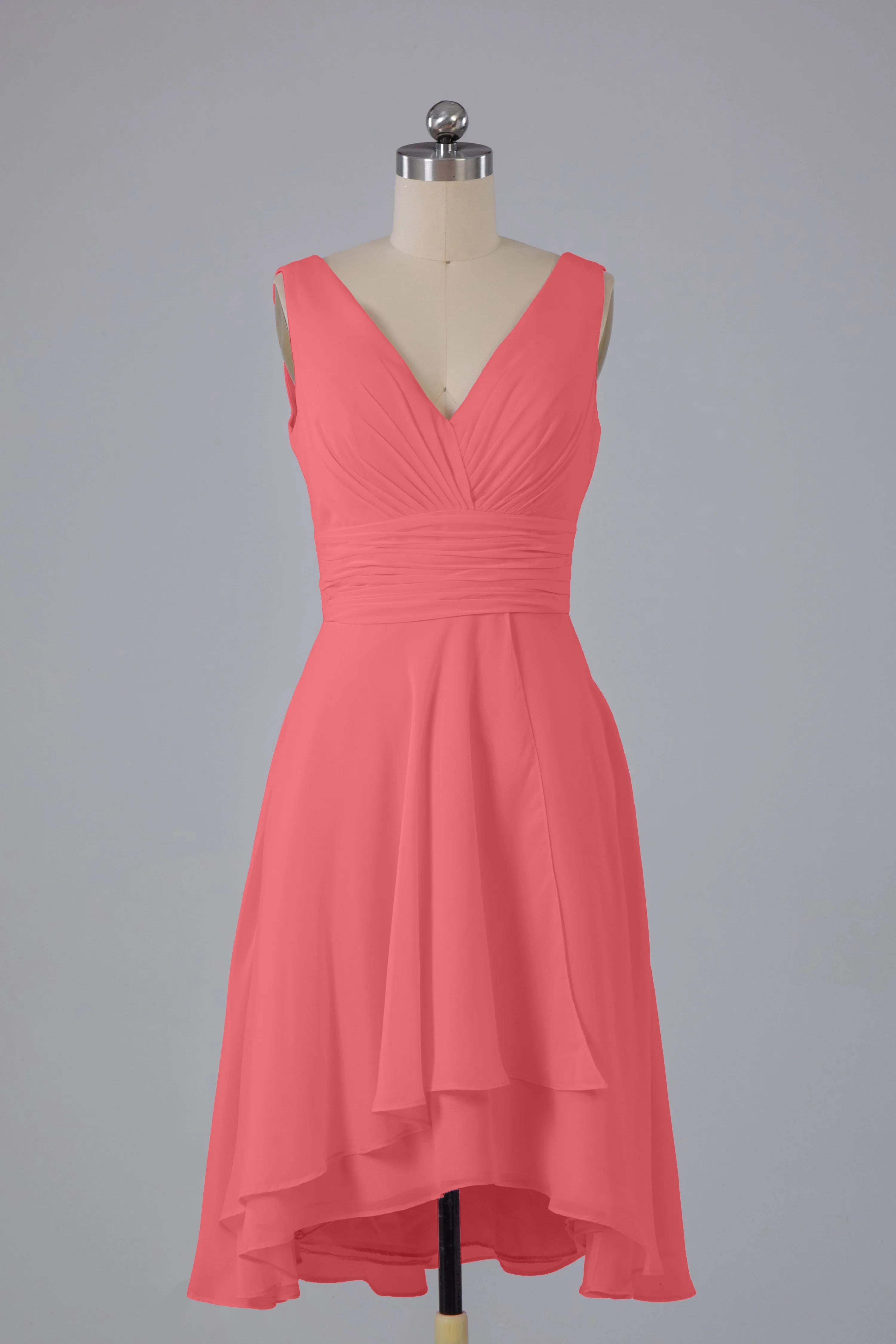 High Low Knee Length V-Neck Bridesmaid Dresses