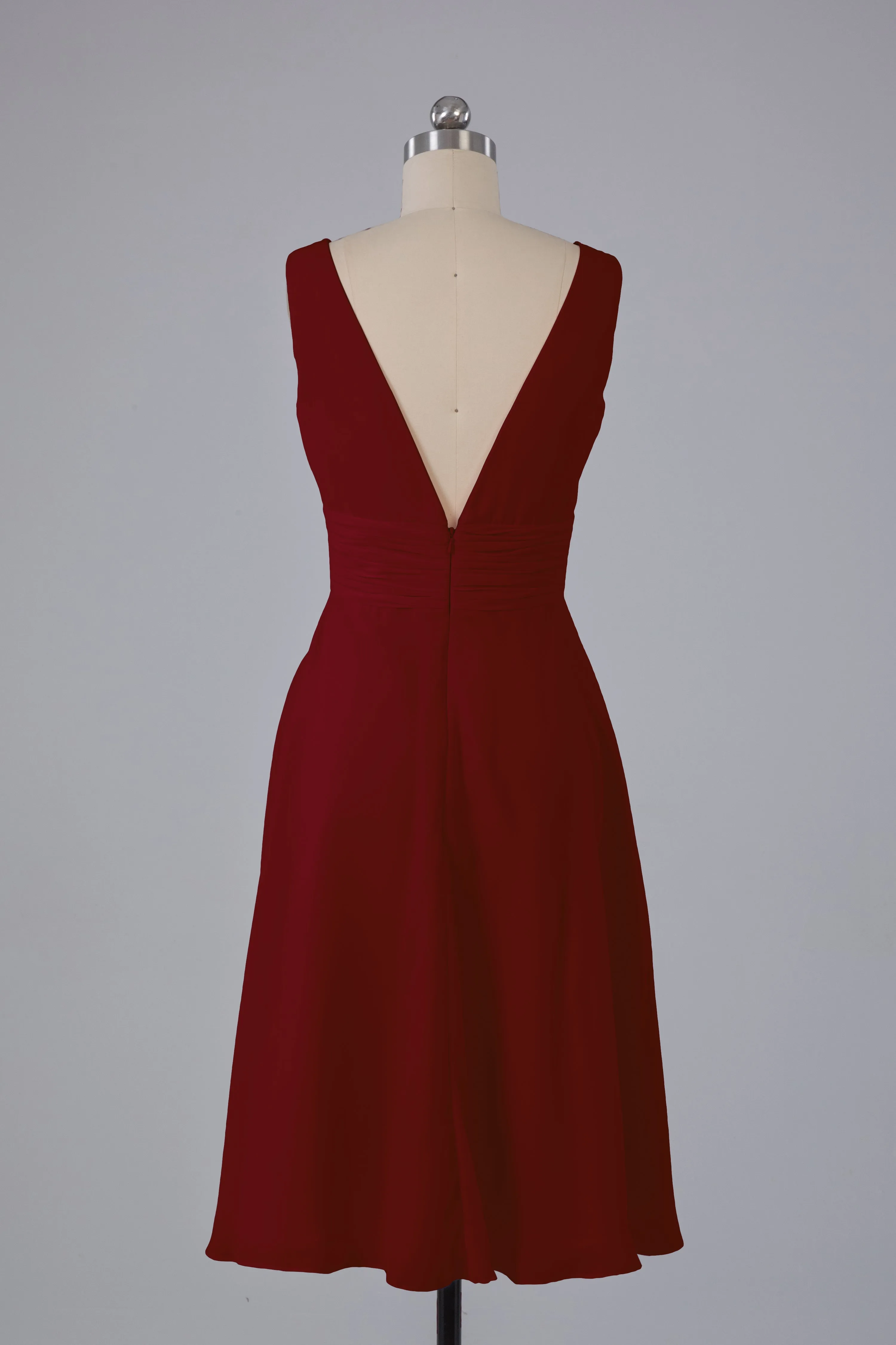 High Low Knee Length V-Neck Bridesmaid Dresses