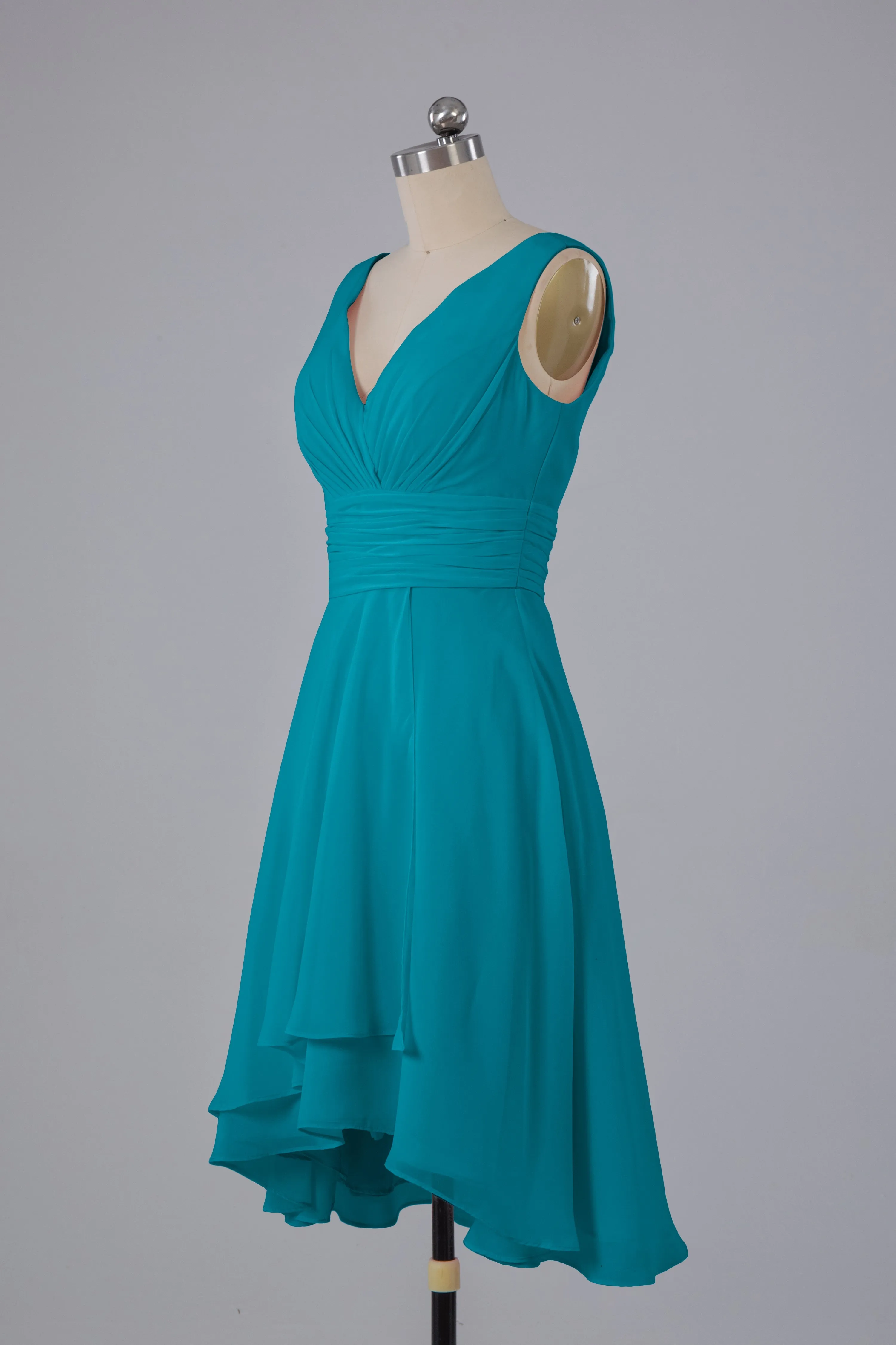 High Low Knee Length V-Neck Bridesmaid Dresses