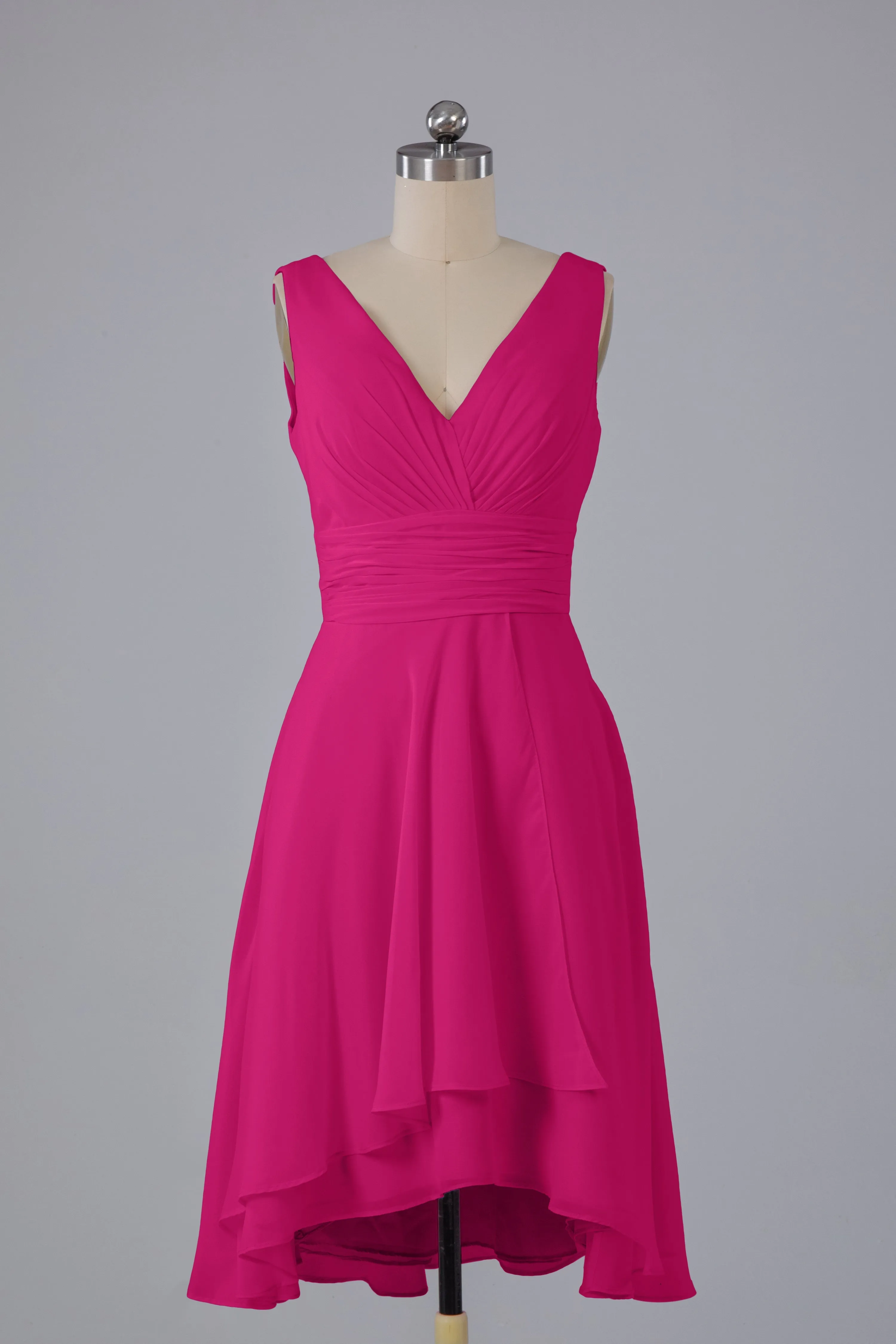 High Low Knee Length V-Neck Bridesmaid Dresses