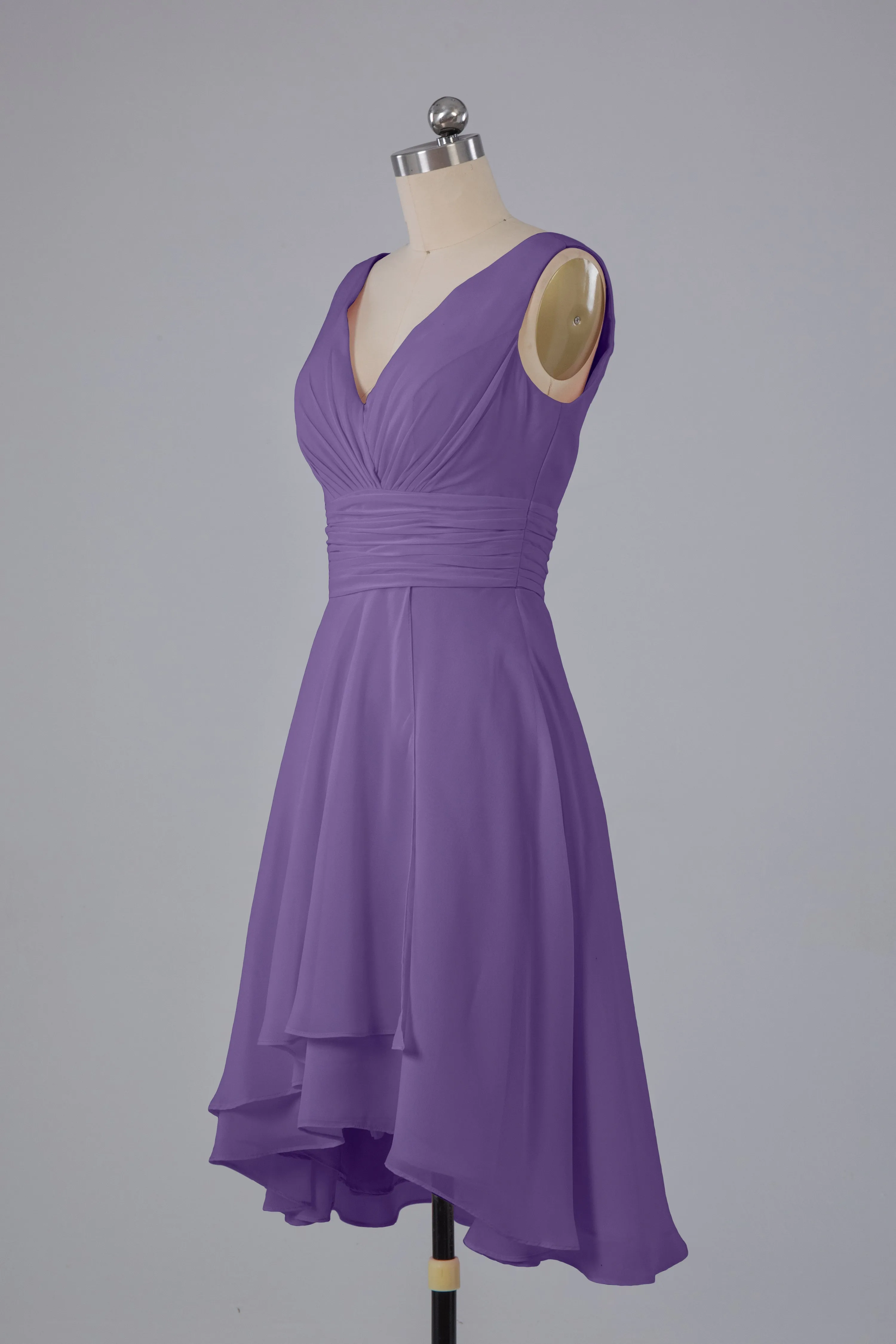 High Low Knee Length V-Neck Bridesmaid Dresses