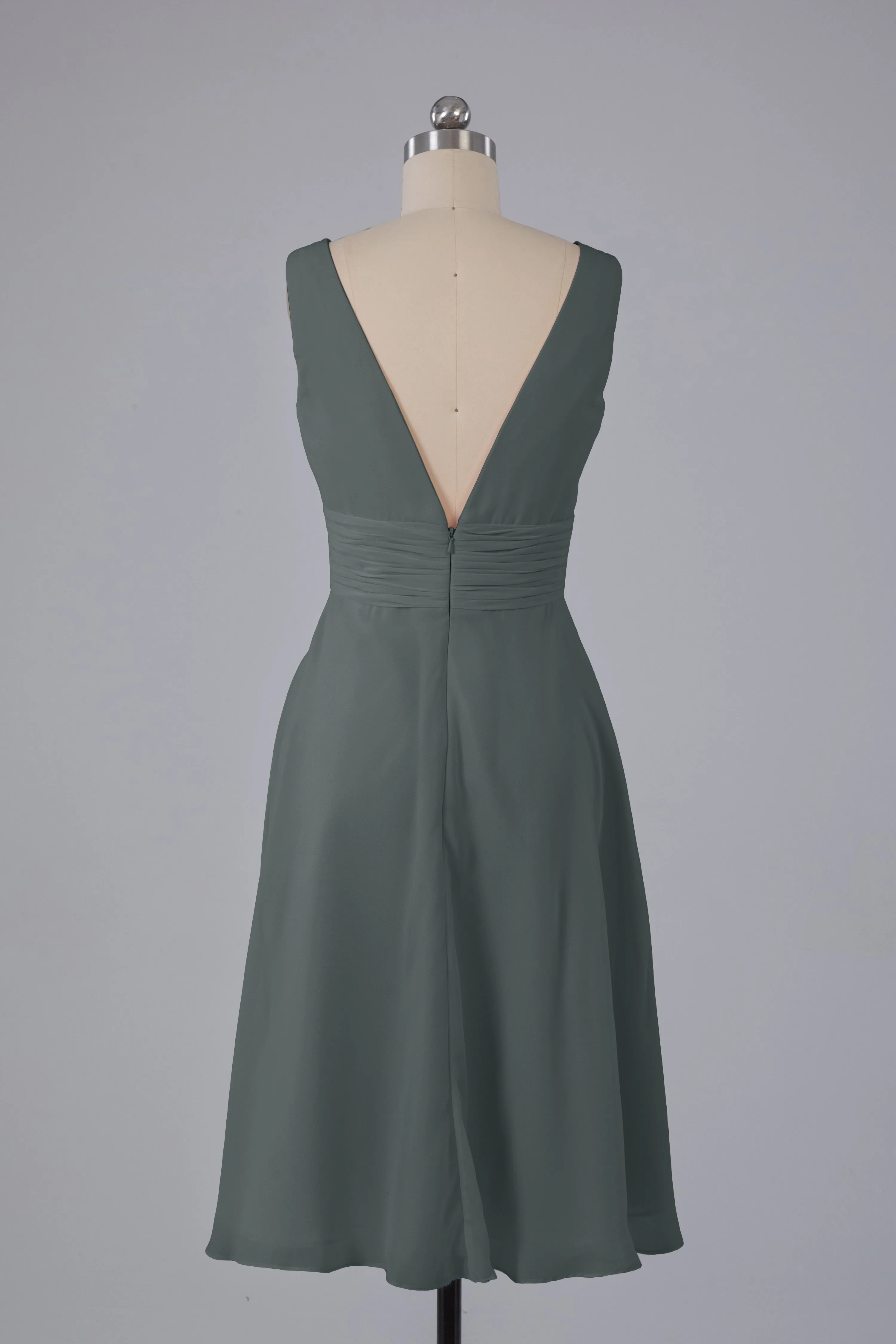 High Low Knee Length V-Neck Bridesmaid Dresses