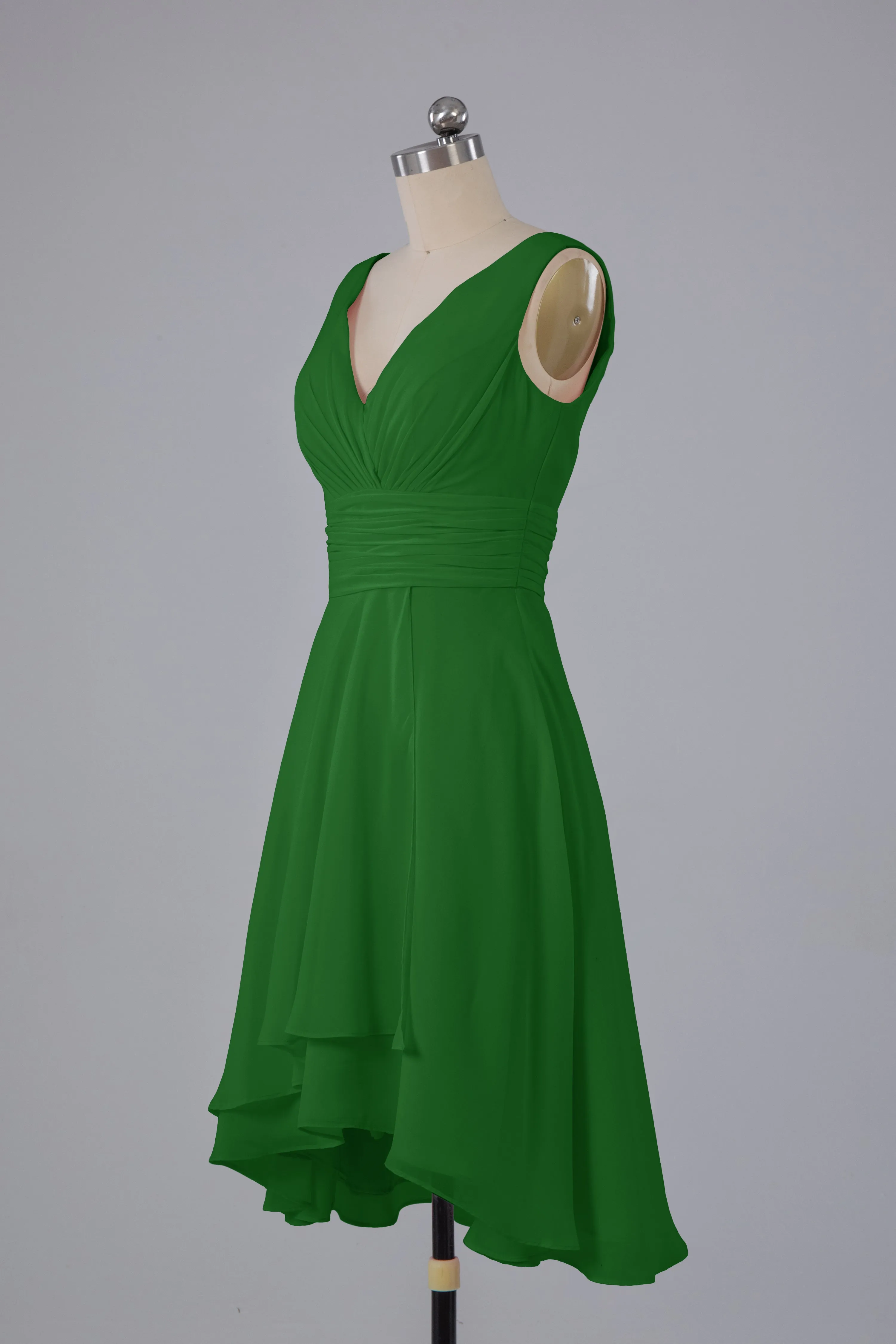 High Low Knee Length V-Neck Bridesmaid Dresses