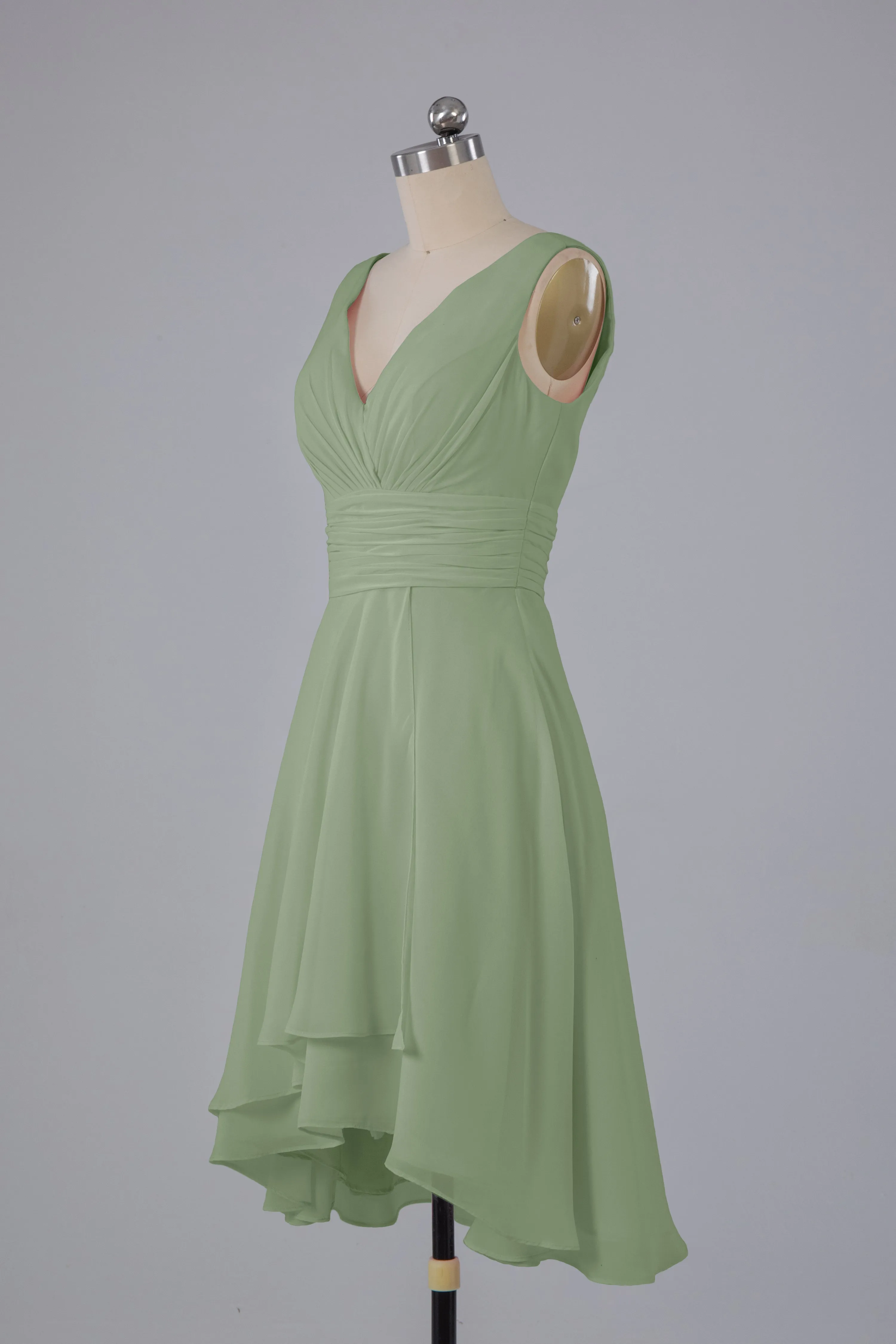 High Low Knee Length V-Neck Bridesmaid Dresses
