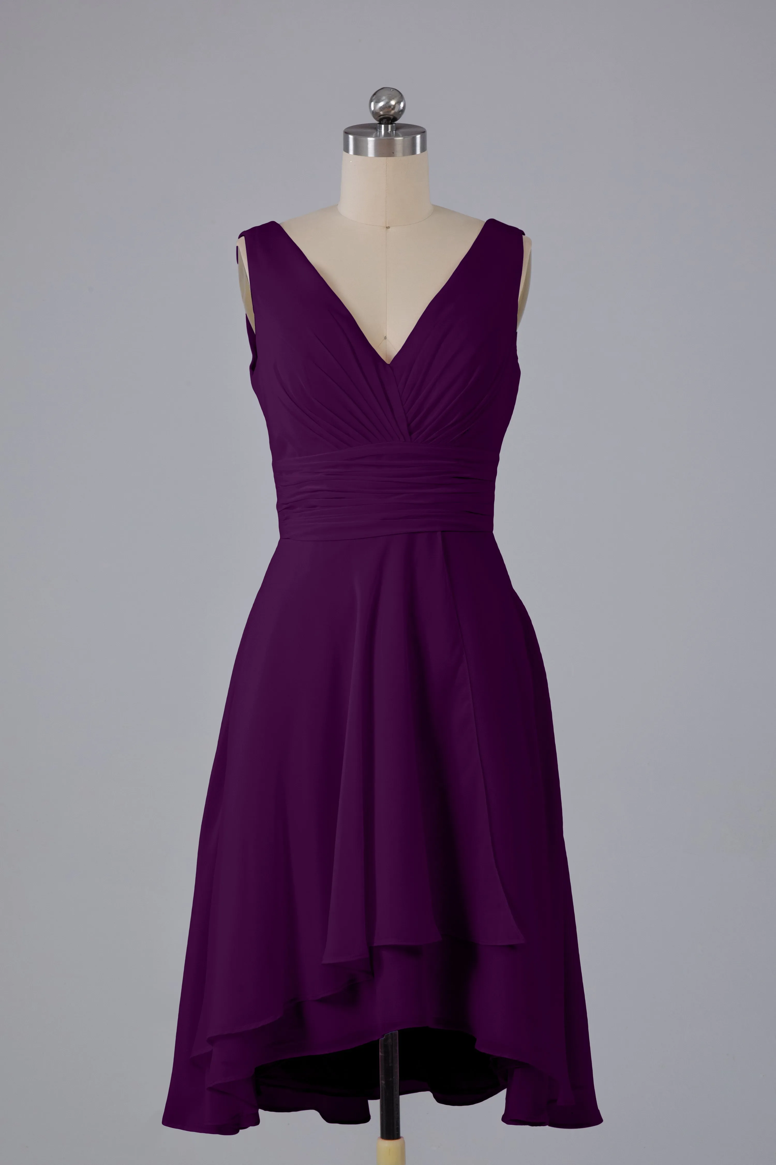High Low Knee Length V-Neck Bridesmaid Dresses