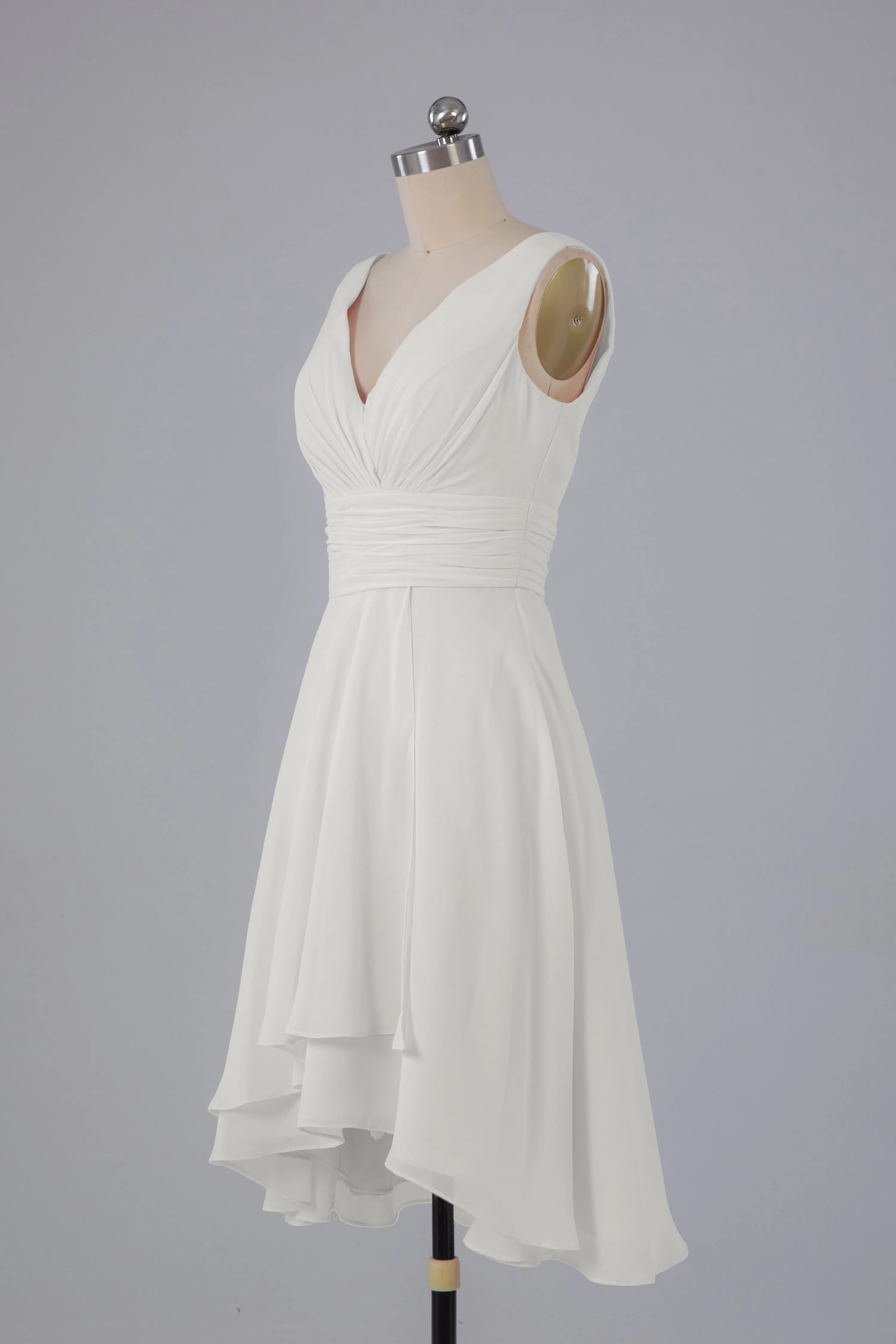 High Low Knee Length V-Neck Bridesmaid Dresses
