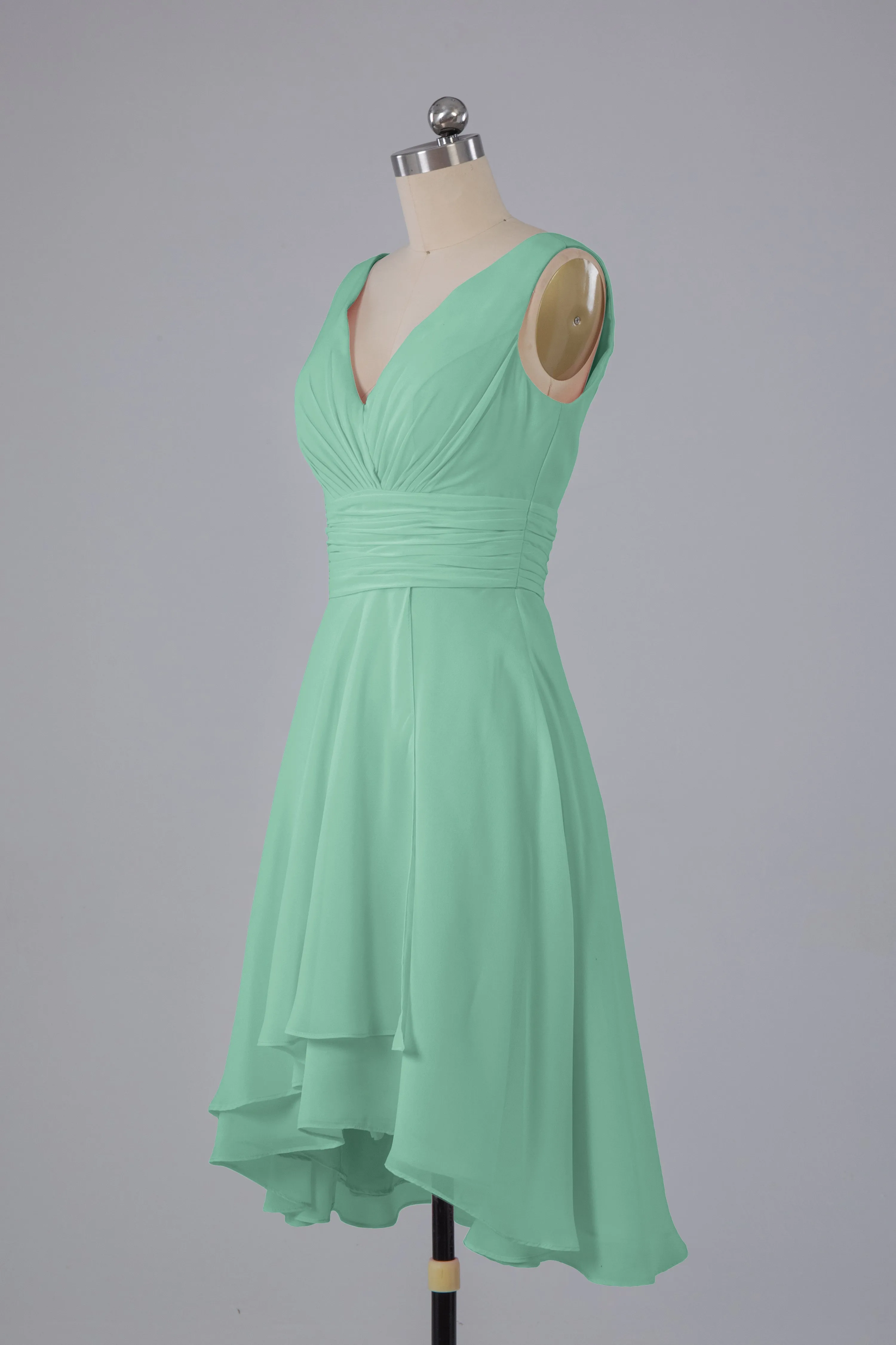 High Low Knee Length V-Neck Bridesmaid Dresses