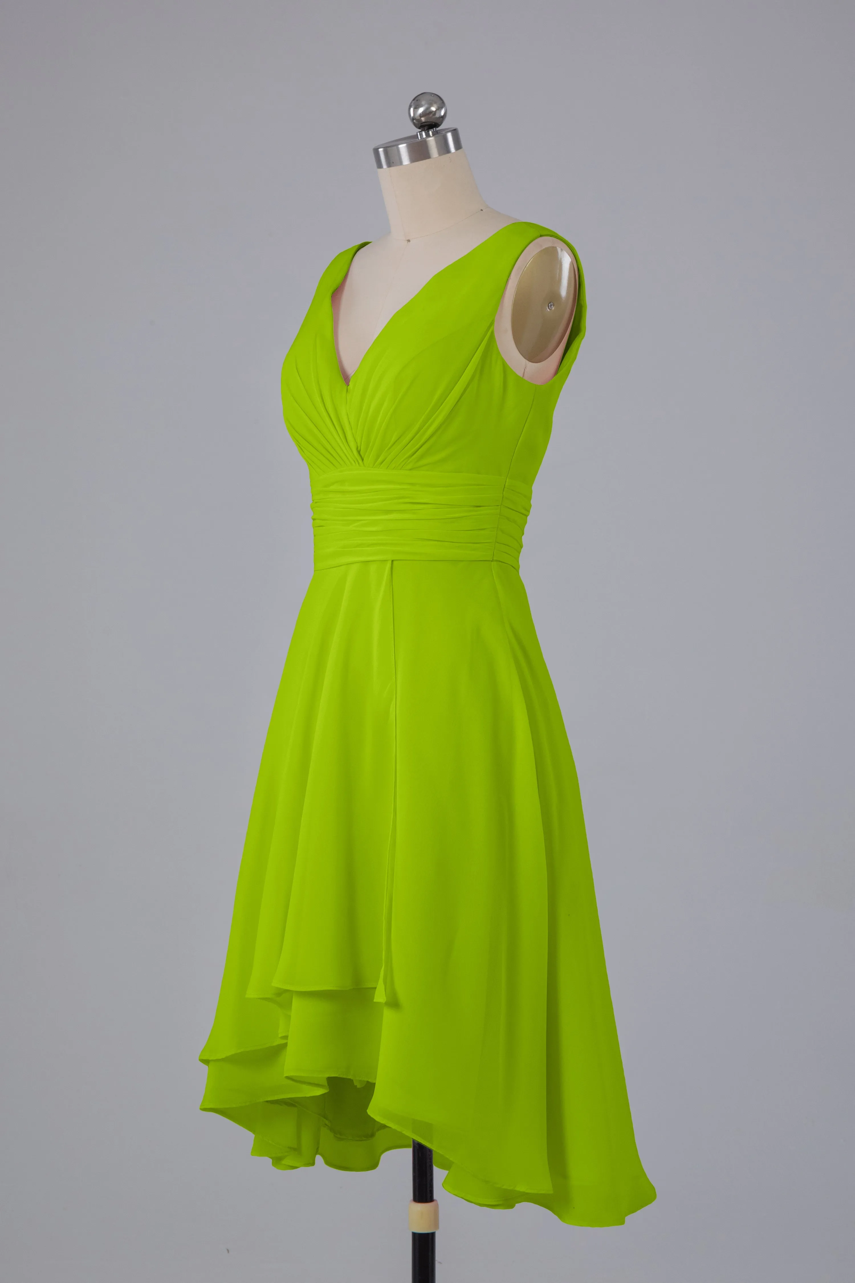 High Low Knee Length V-Neck Bridesmaid Dresses