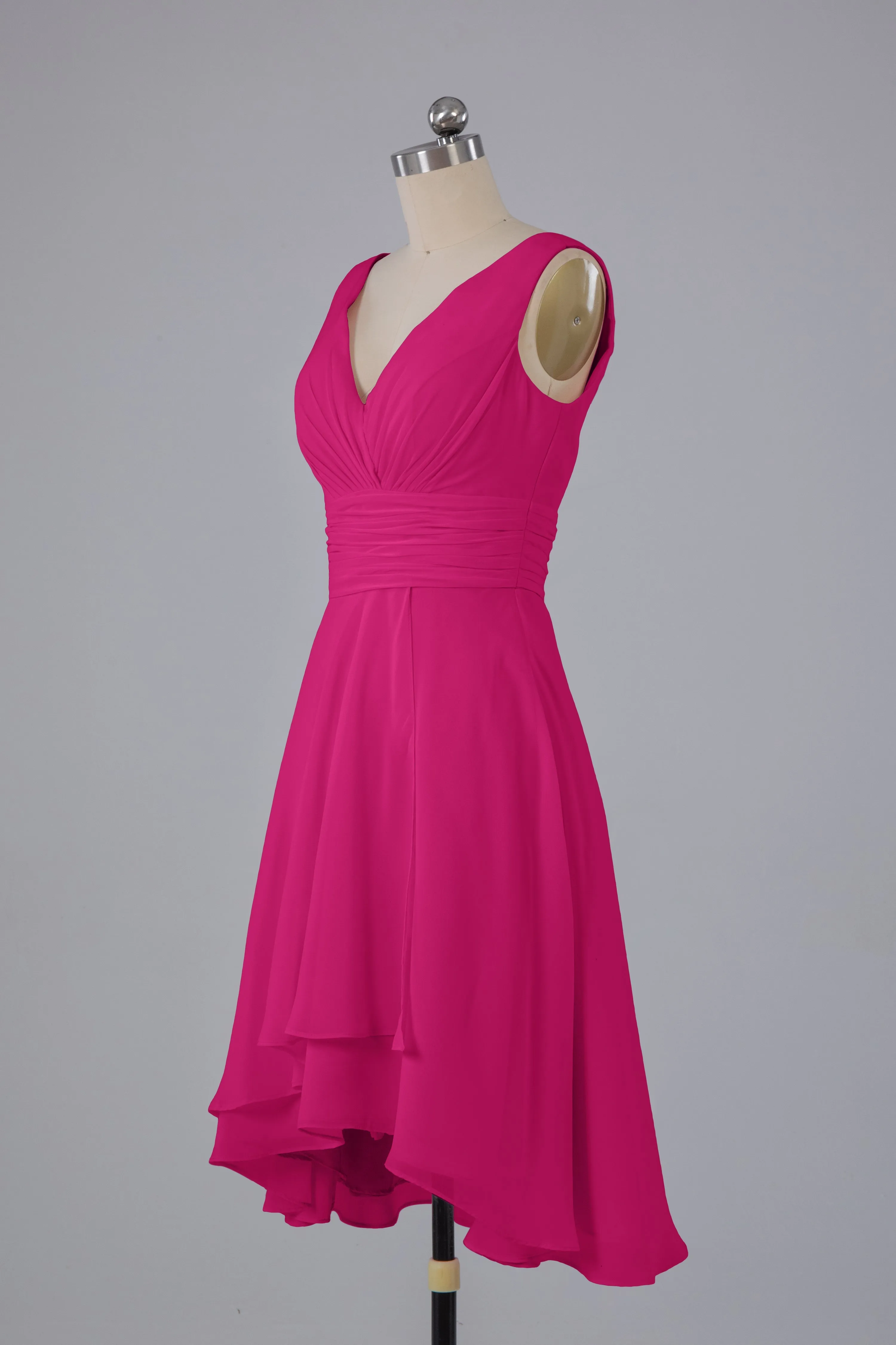 High Low Knee Length V-Neck Bridesmaid Dresses