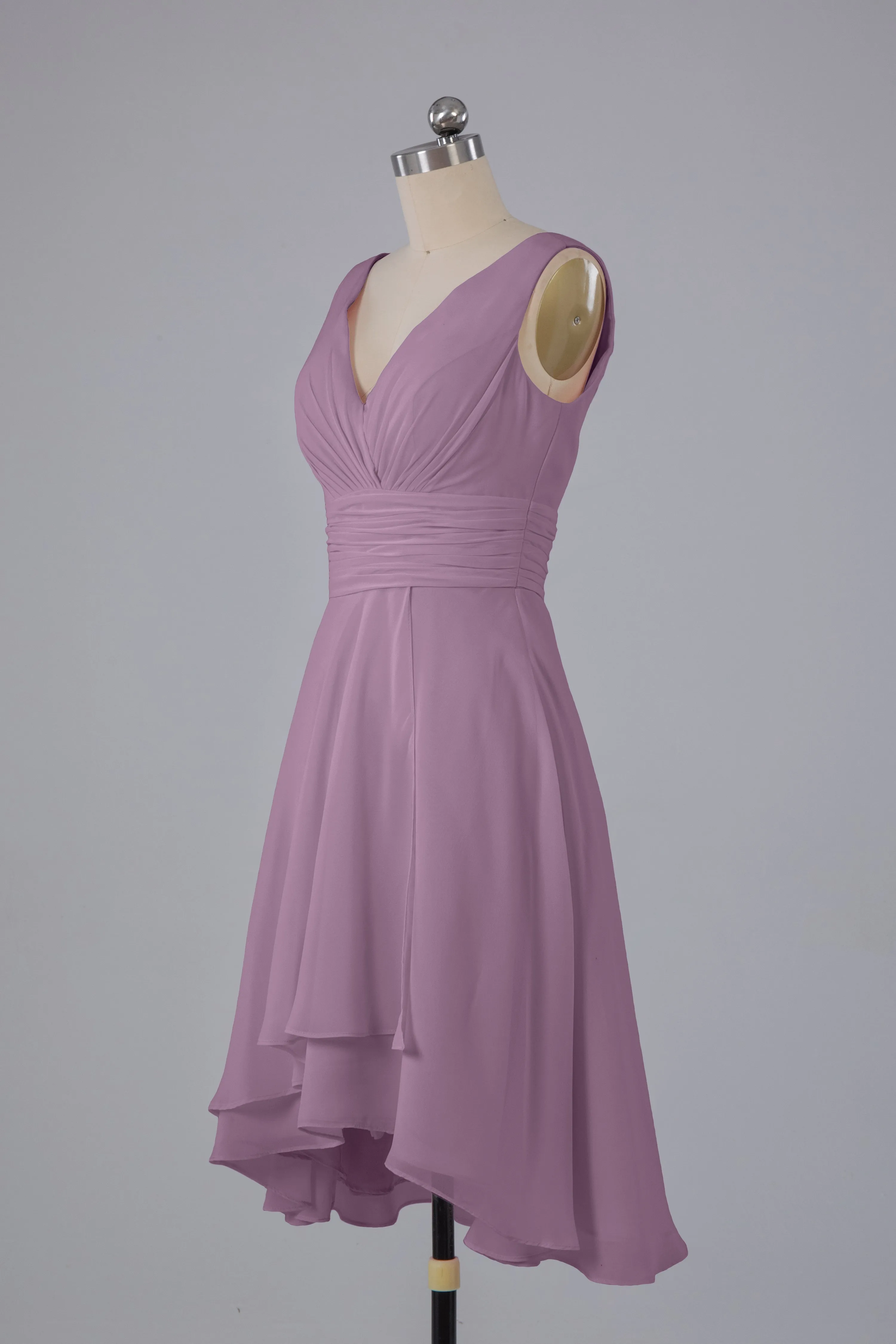 High Low Knee Length V-Neck Bridesmaid Dresses