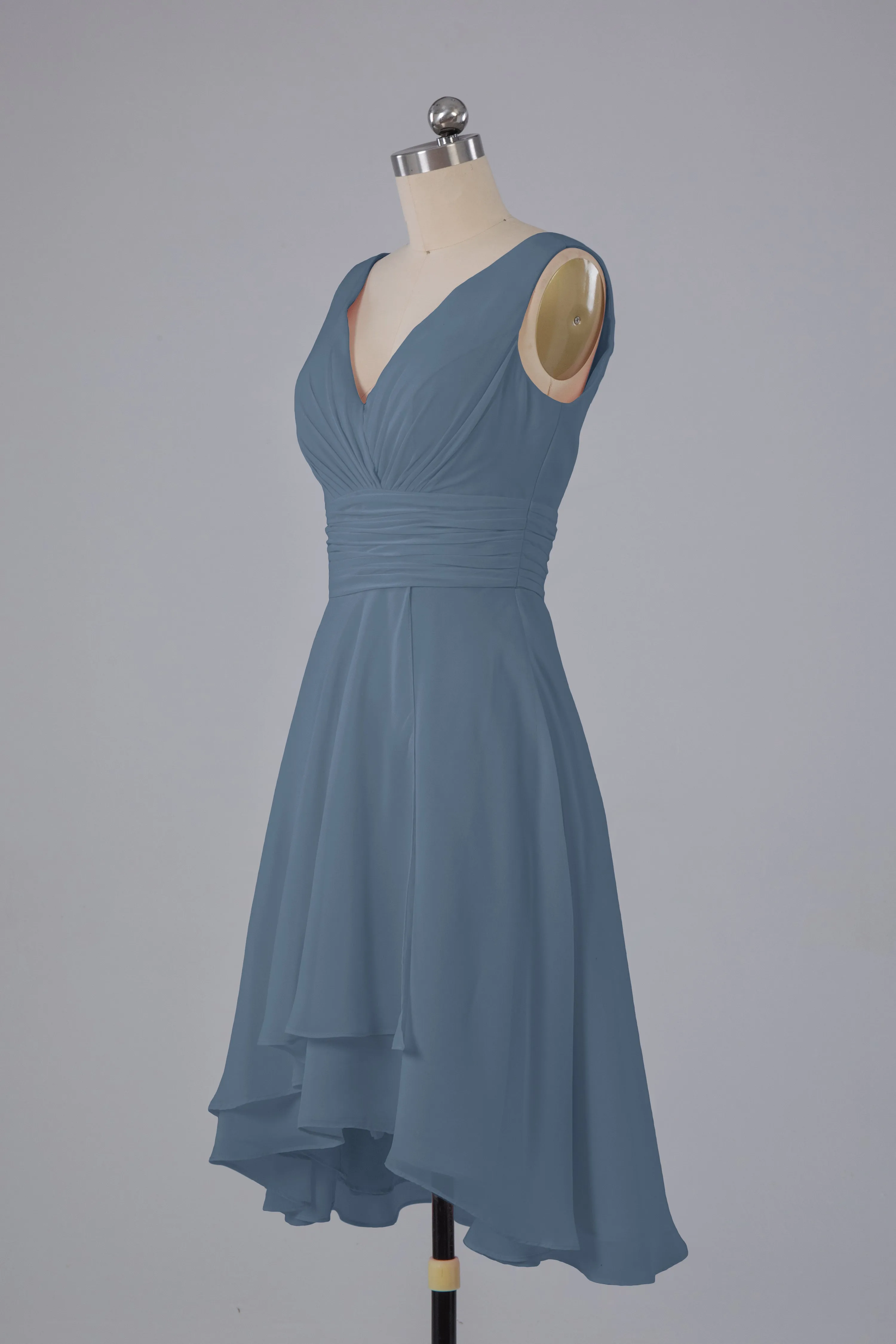 High Low Knee Length V-Neck Bridesmaid Dresses