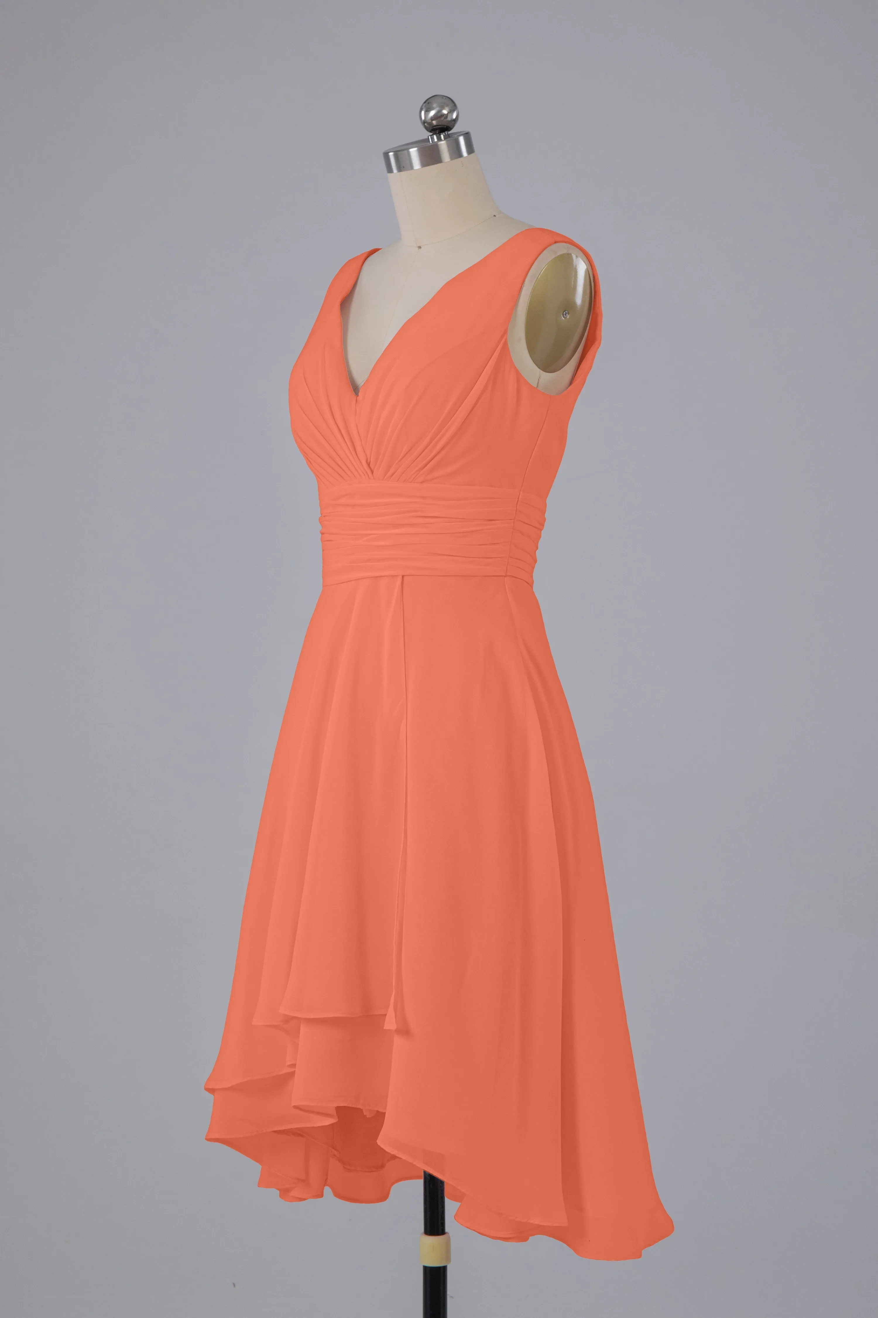 High Low Knee Length V-Neck Bridesmaid Dresses