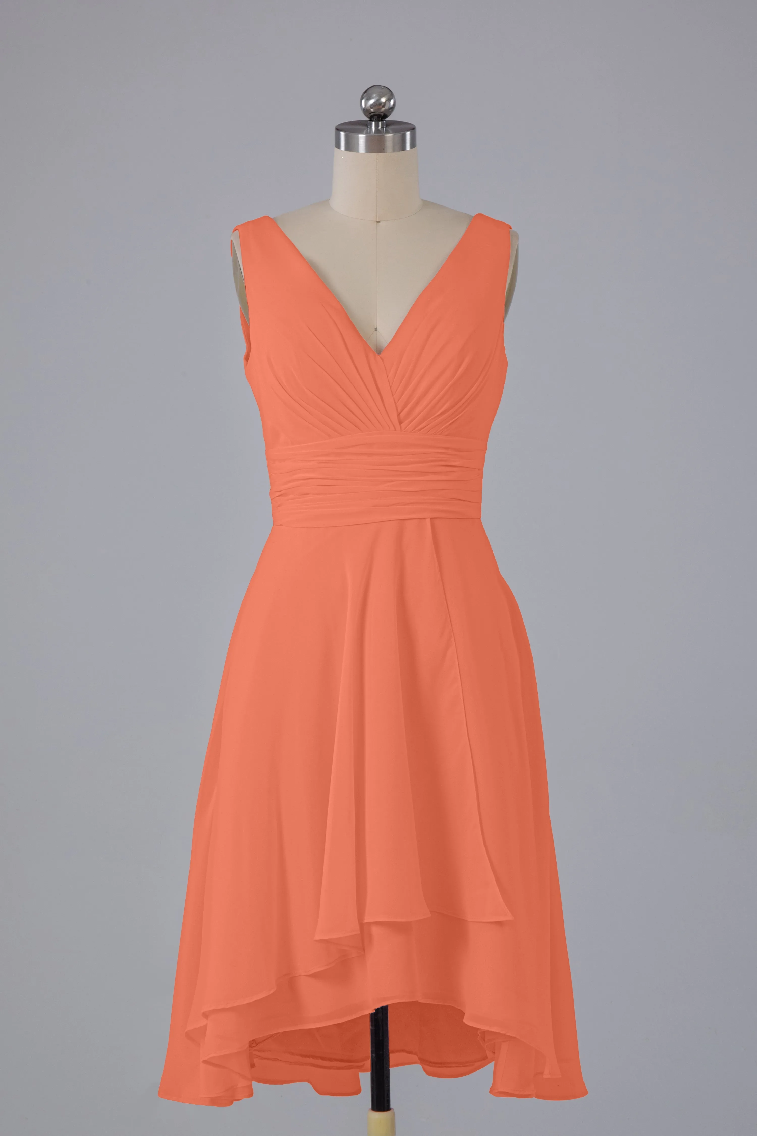 High Low Knee Length V-Neck Bridesmaid Dresses