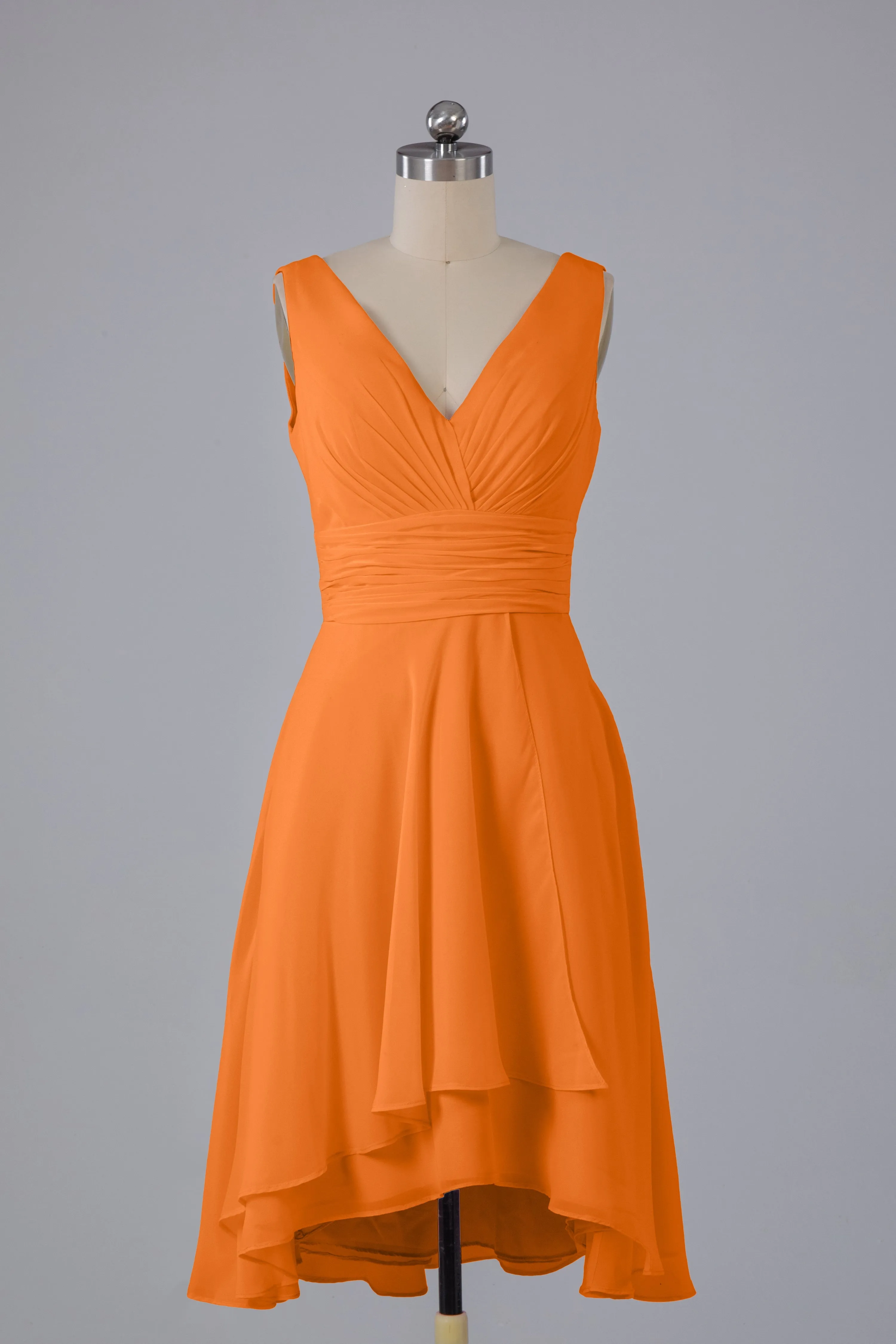 High Low Knee Length V-Neck Bridesmaid Dresses