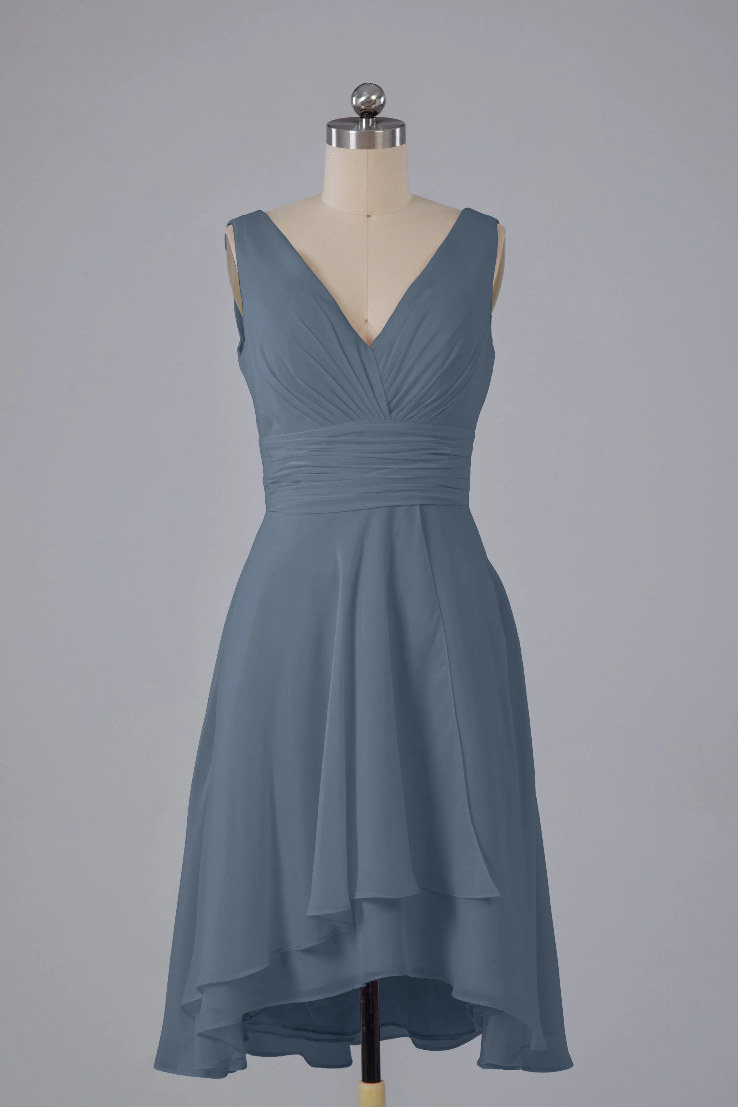 High Low Knee Length V-Neck Bridesmaid Dresses