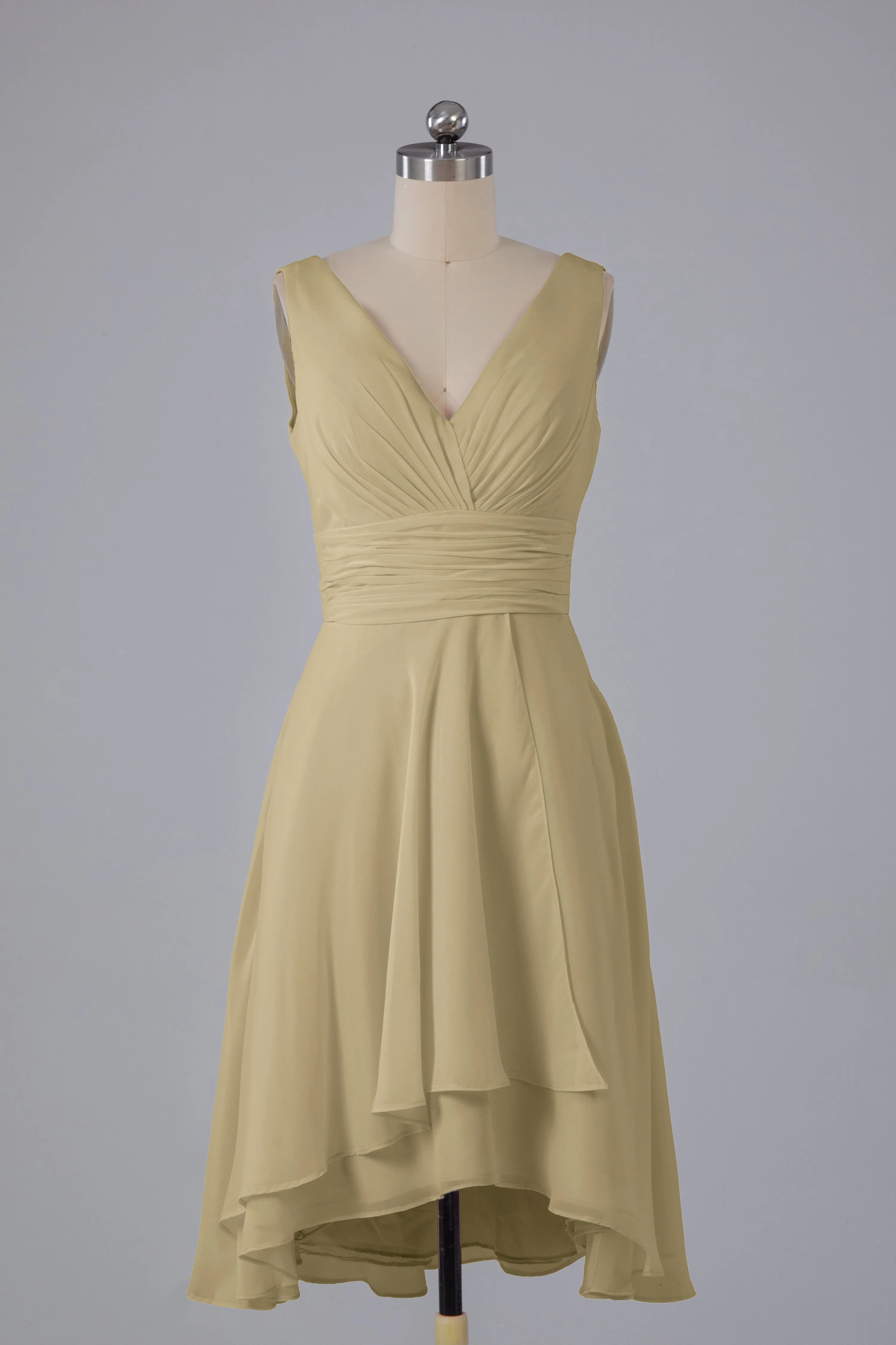 High Low Knee Length V-Neck Bridesmaid Dresses