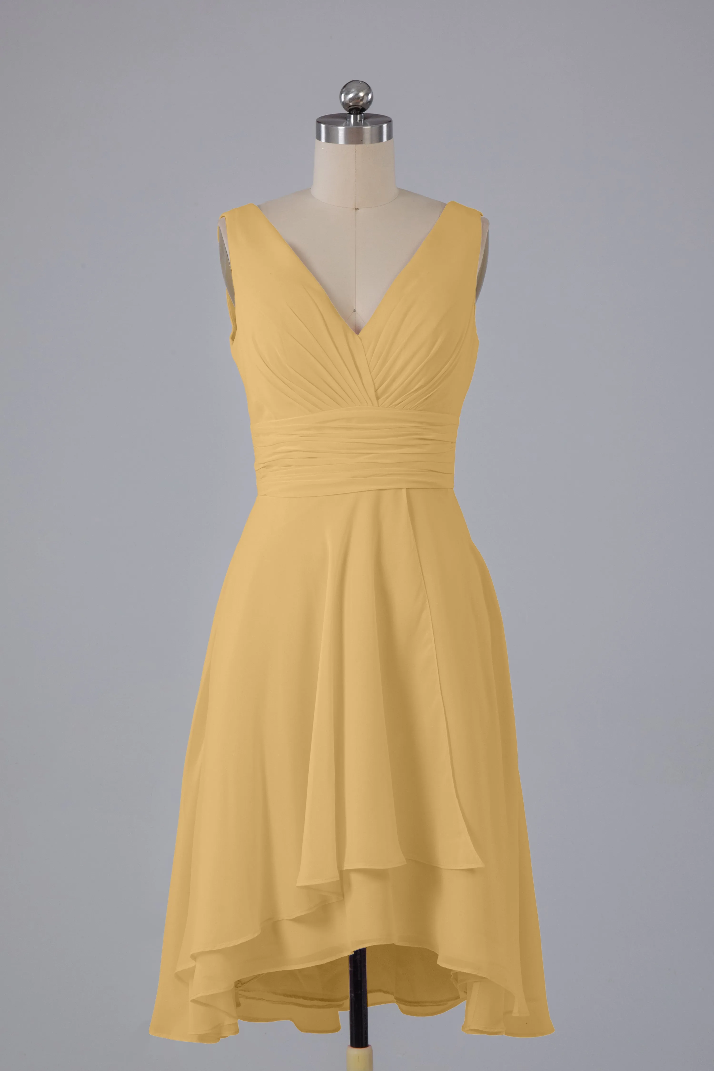 High Low Knee Length V-Neck Bridesmaid Dresses