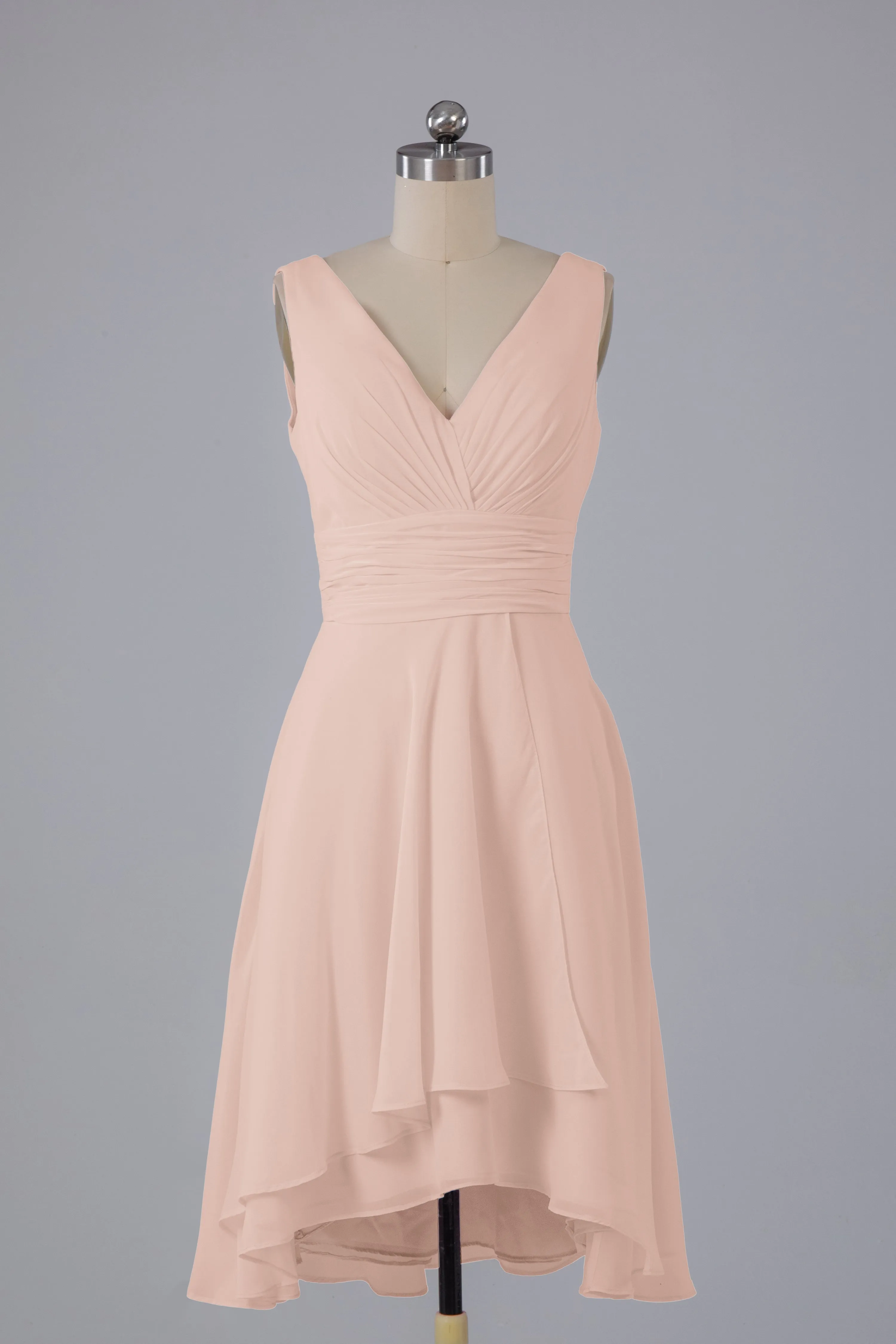 High Low Knee Length V-Neck Bridesmaid Dresses