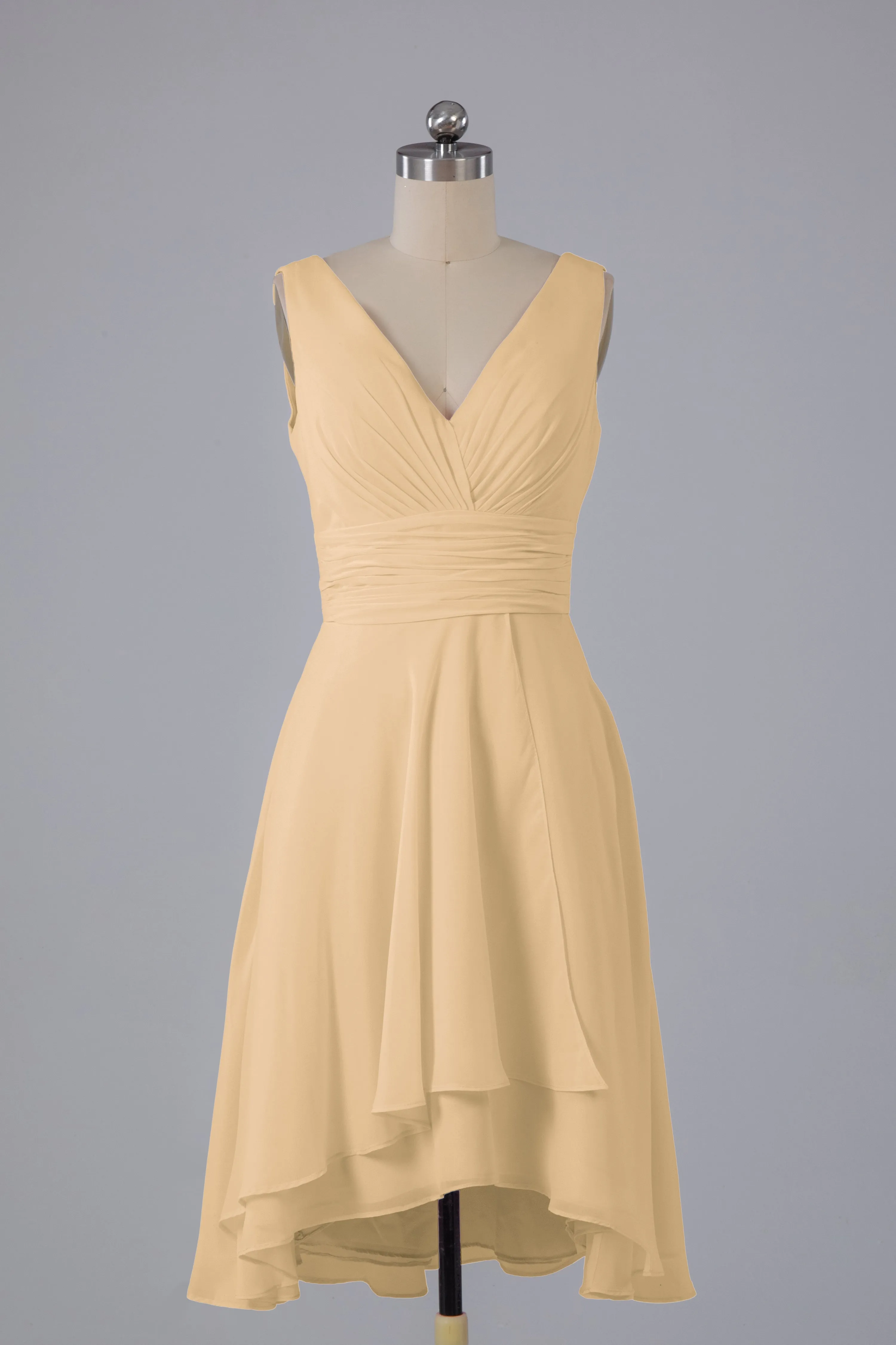 High Low Knee Length V-Neck Bridesmaid Dresses