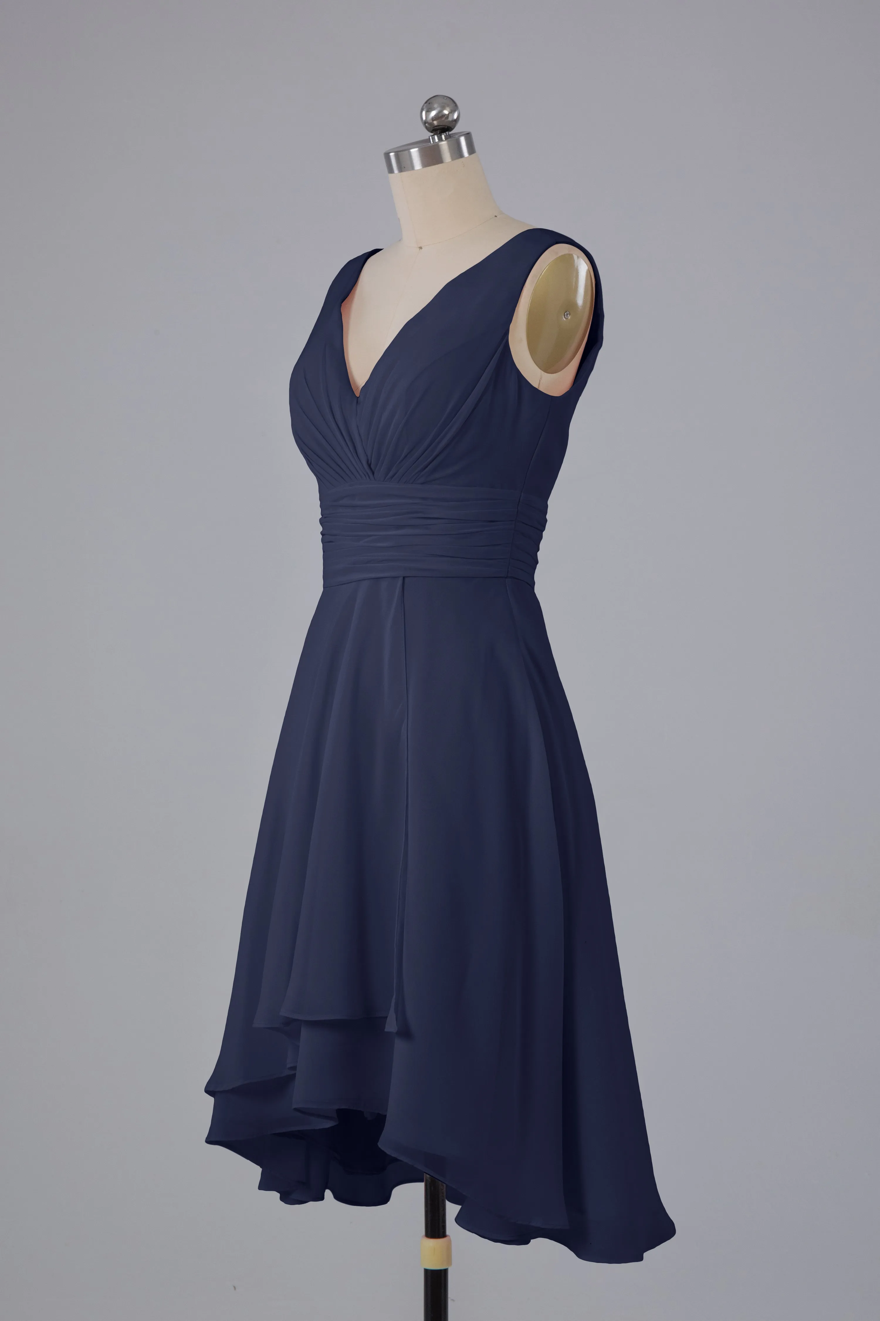 High Low Knee Length V-Neck Bridesmaid Dresses