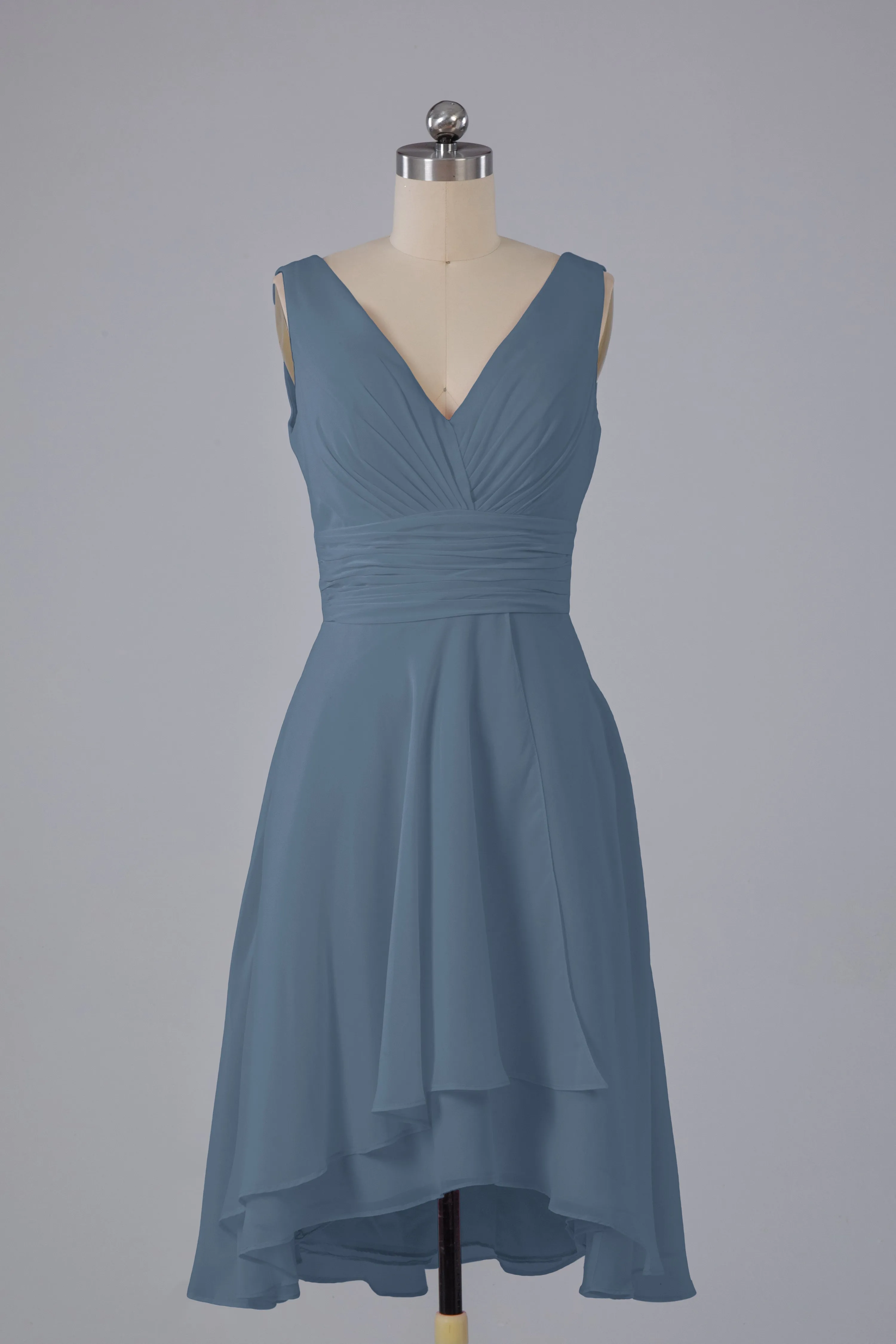 High Low Knee Length V-Neck Bridesmaid Dresses