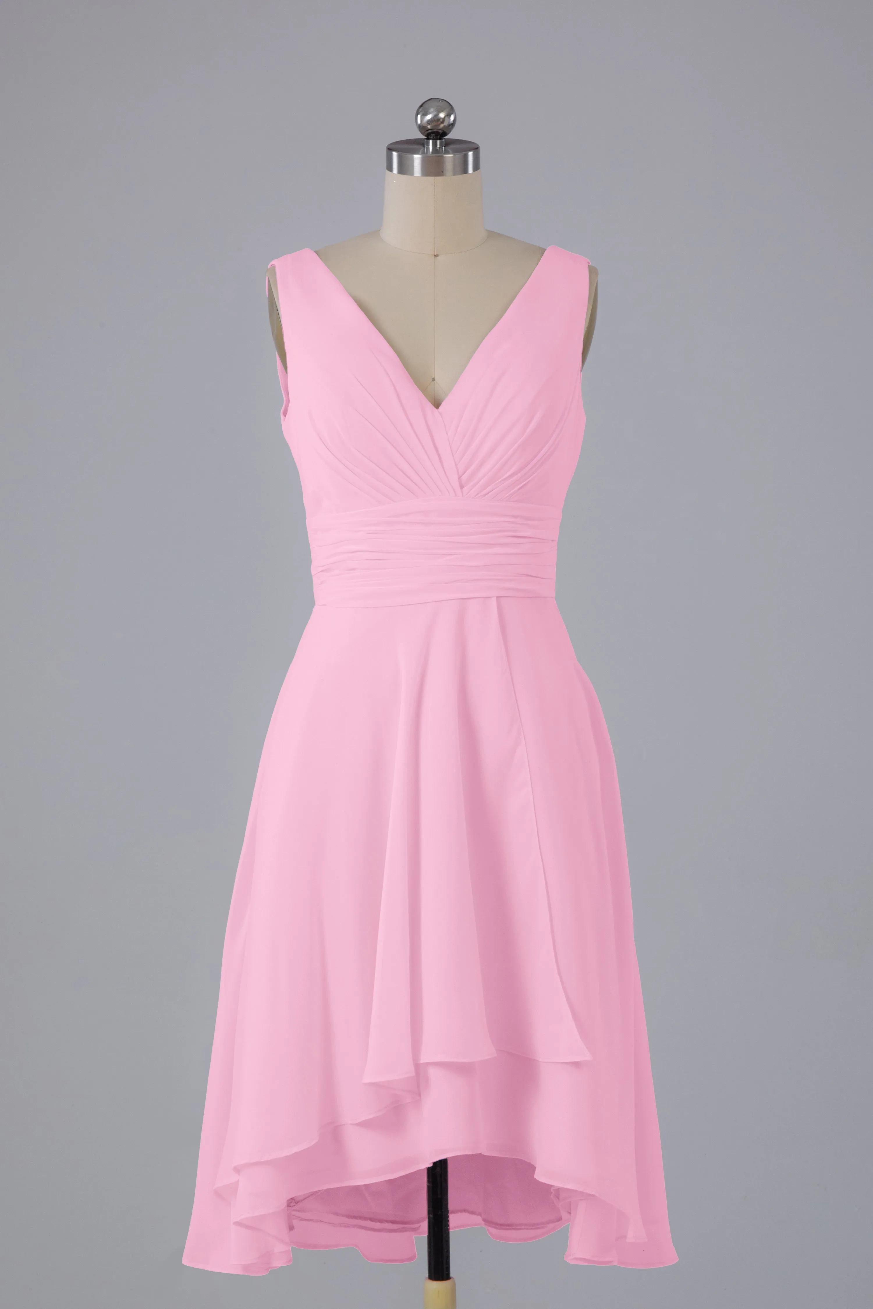 High Low Knee Length V-Neck Bridesmaid Dresses