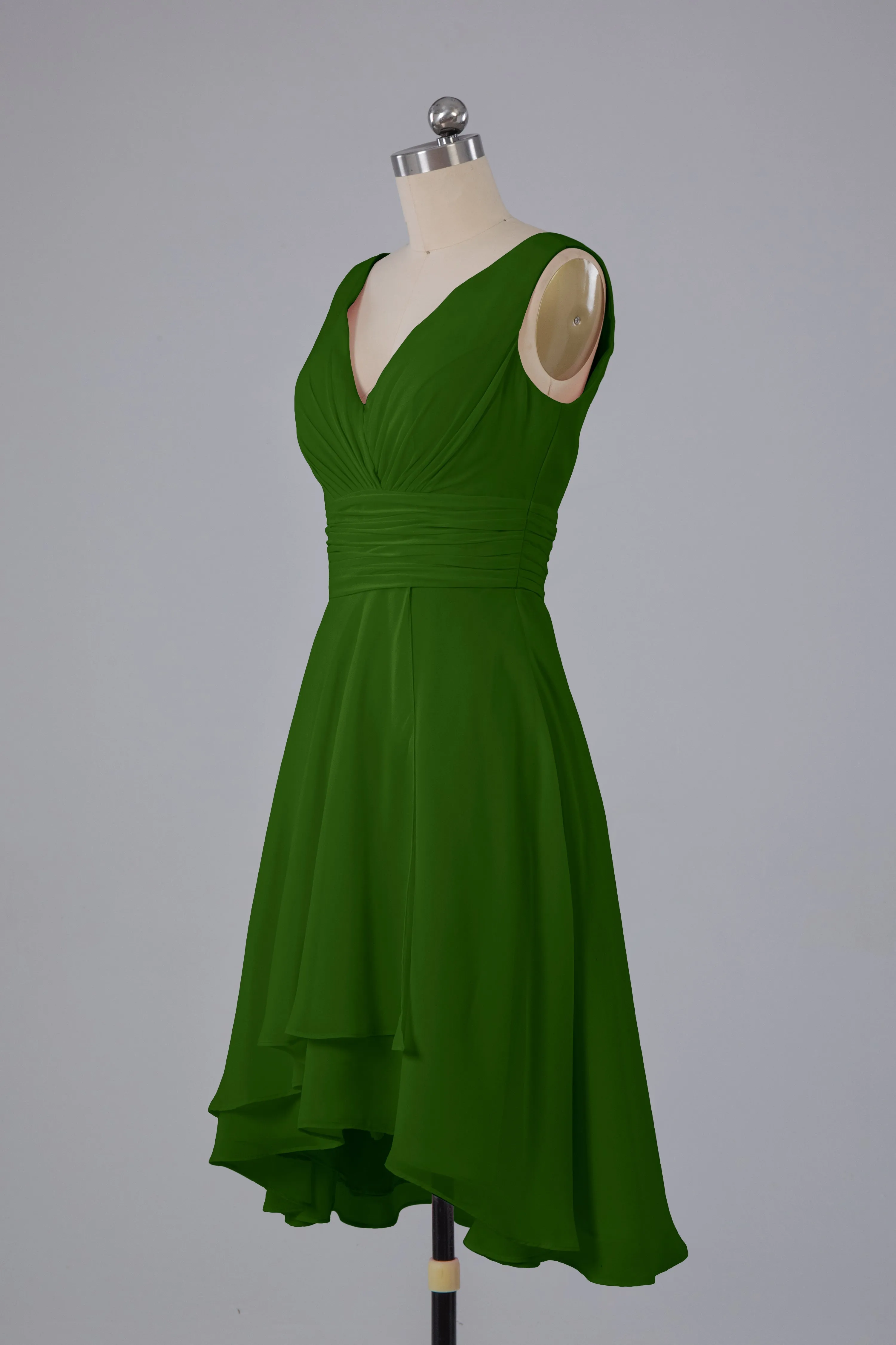 High Low Knee Length V-Neck Bridesmaid Dresses