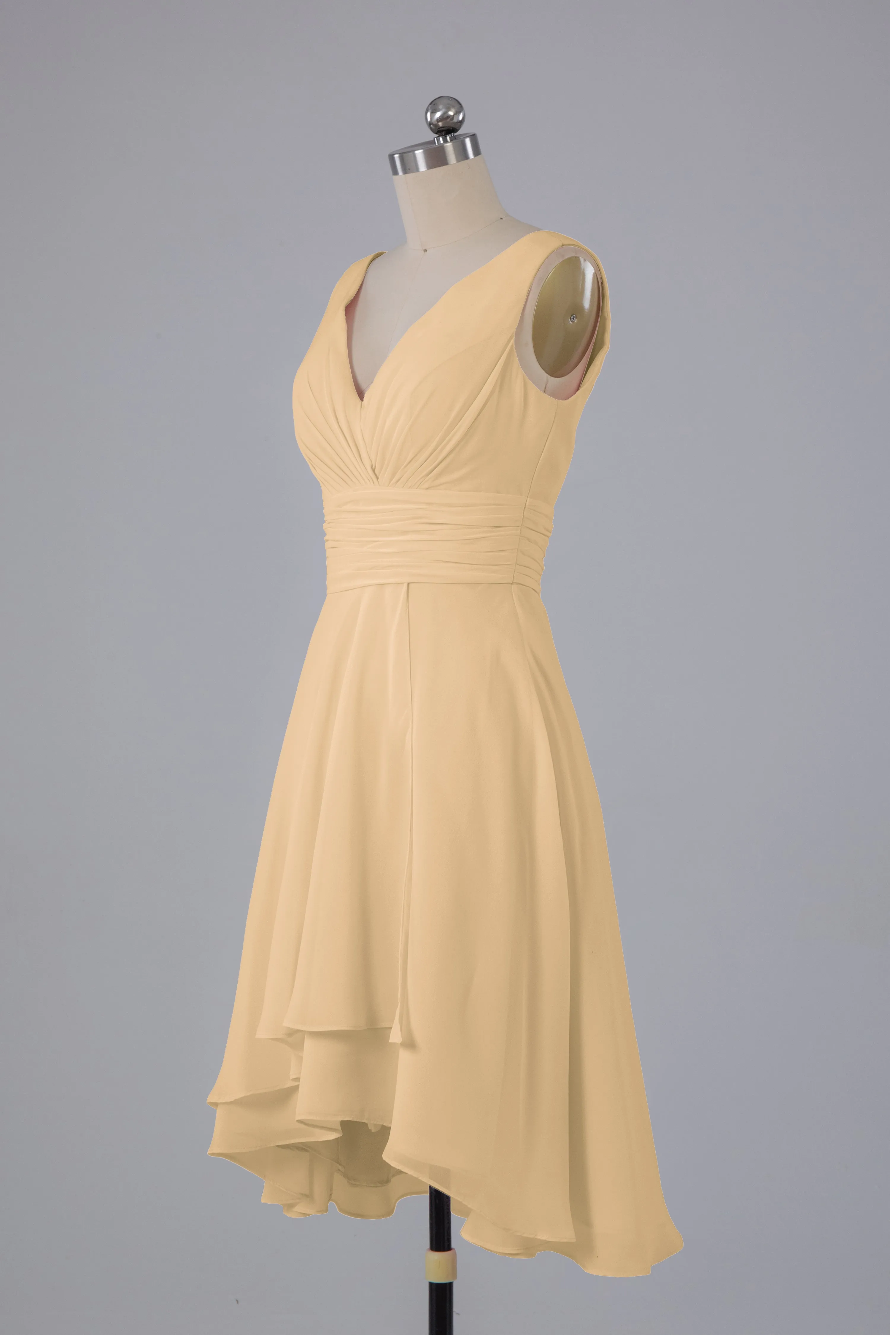 High Low Knee Length V-Neck Bridesmaid Dresses