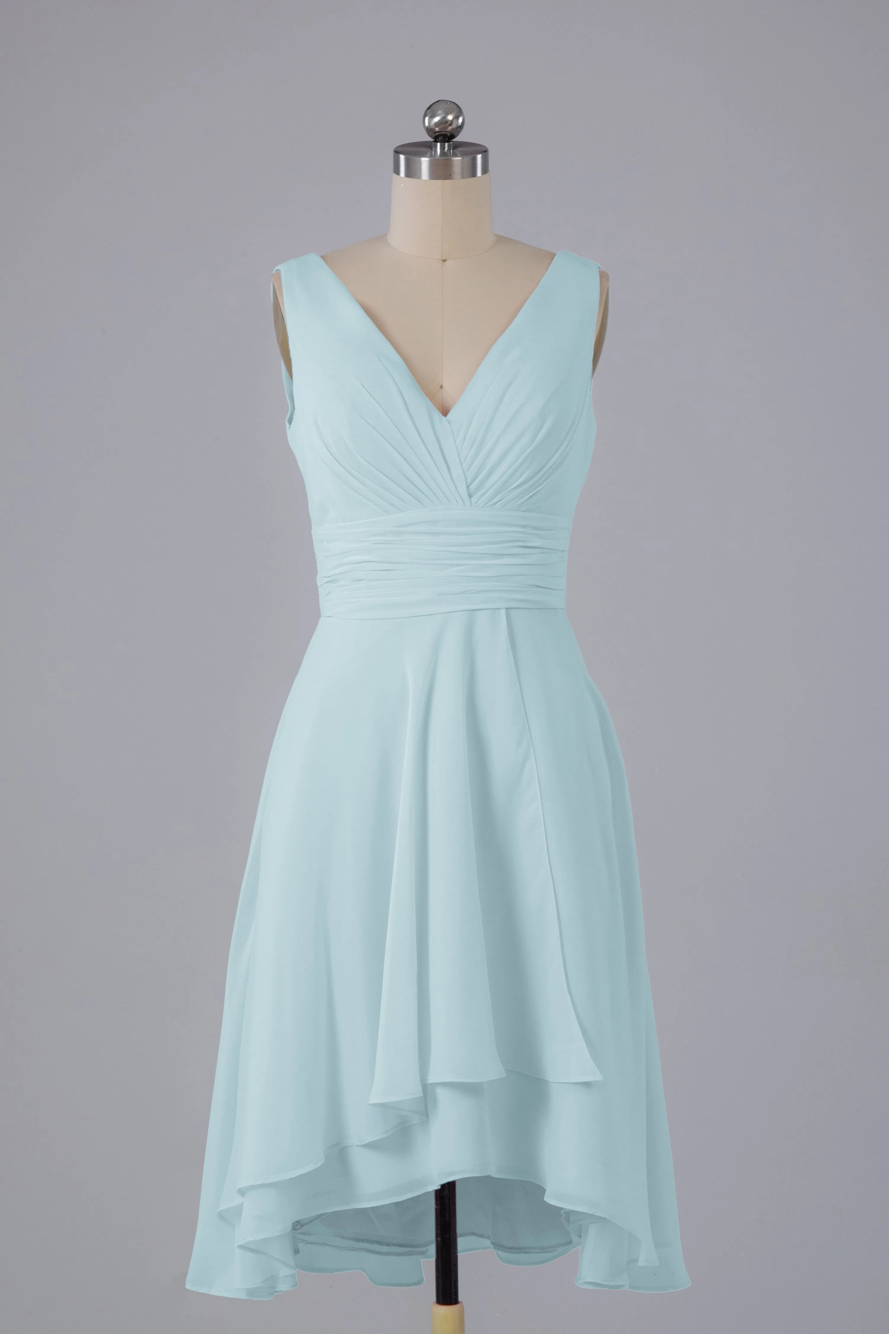High Low Knee Length V-Neck Bridesmaid Dresses