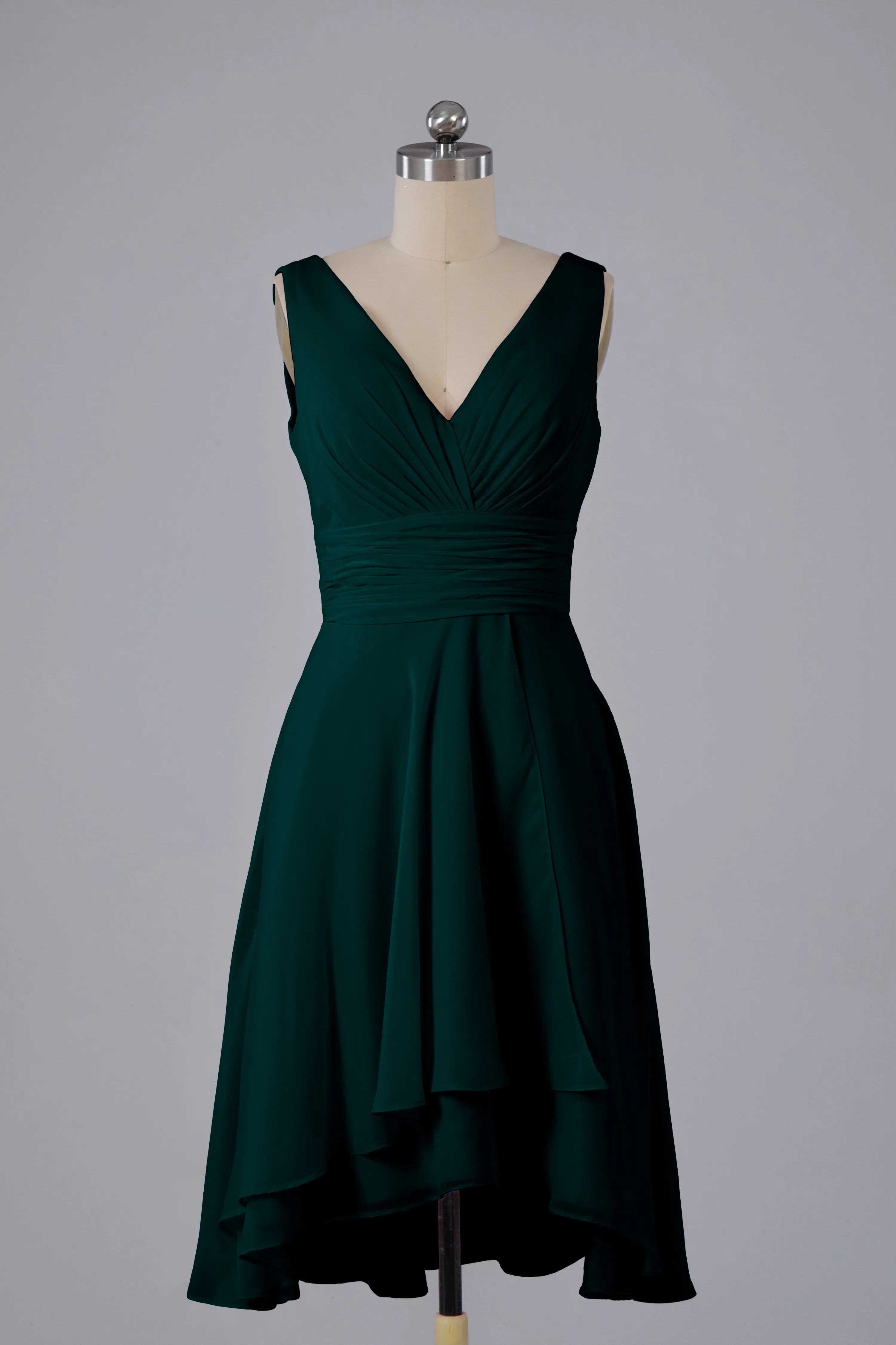 High Low Knee Length V-Neck Bridesmaid Dresses