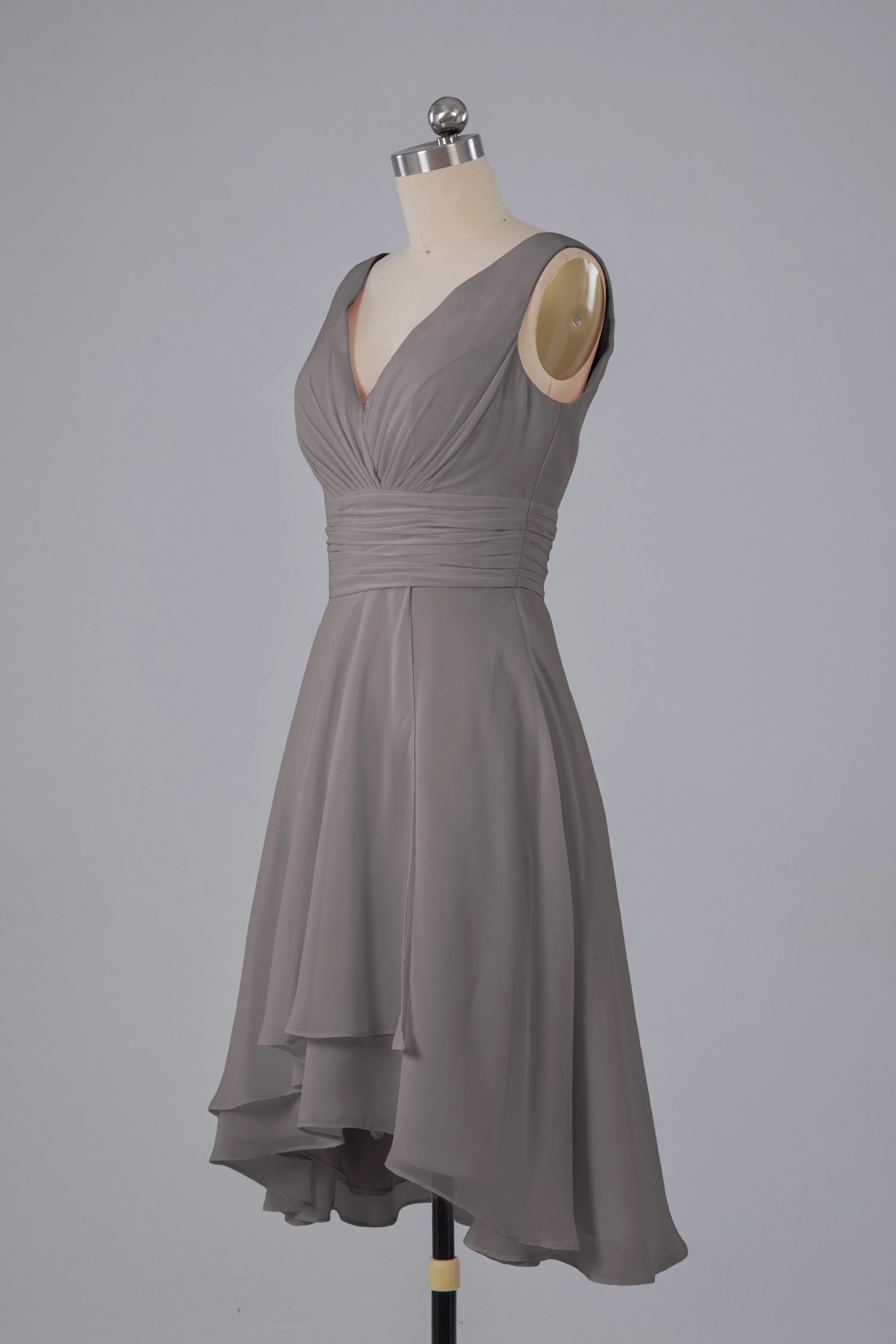 High Low Knee Length V-Neck Bridesmaid Dresses