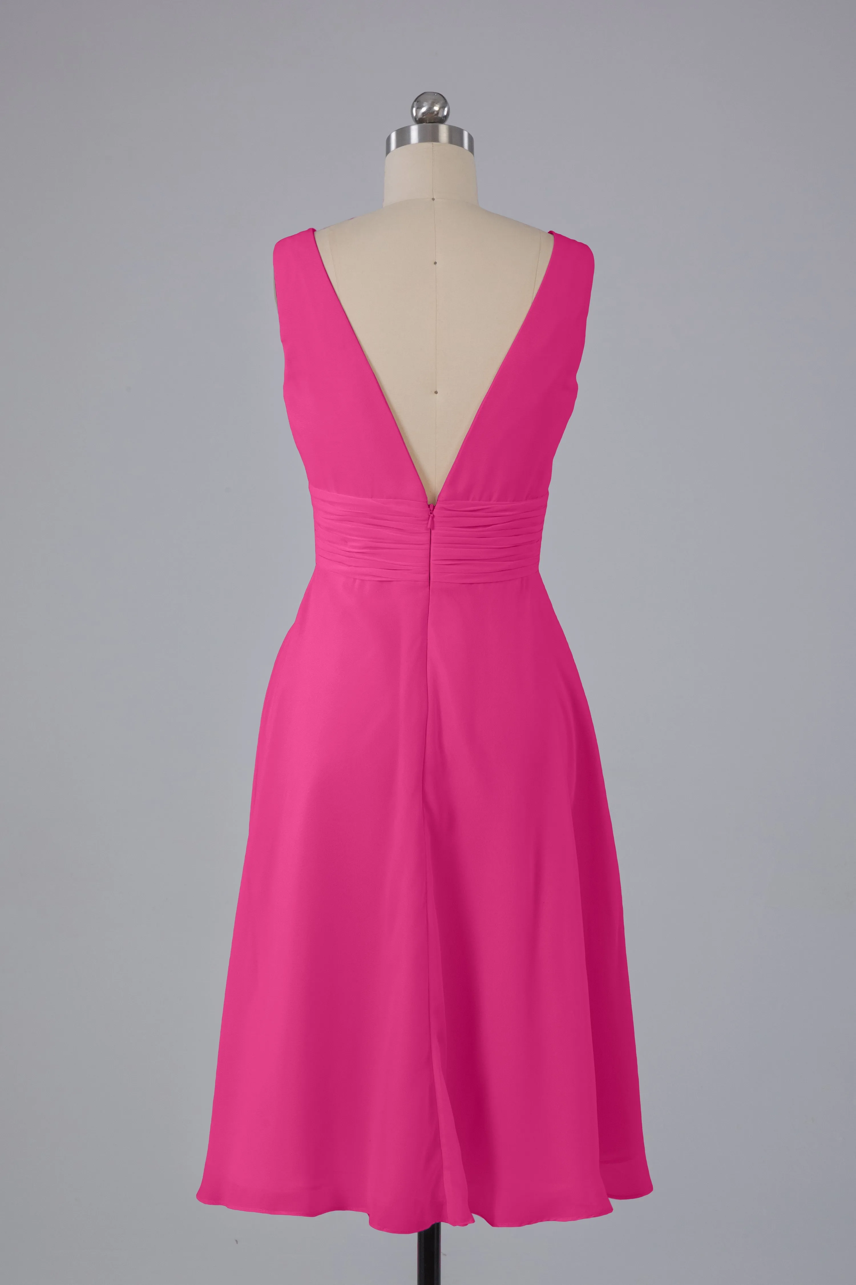 High Low Knee Length V-Neck Bridesmaid Dresses