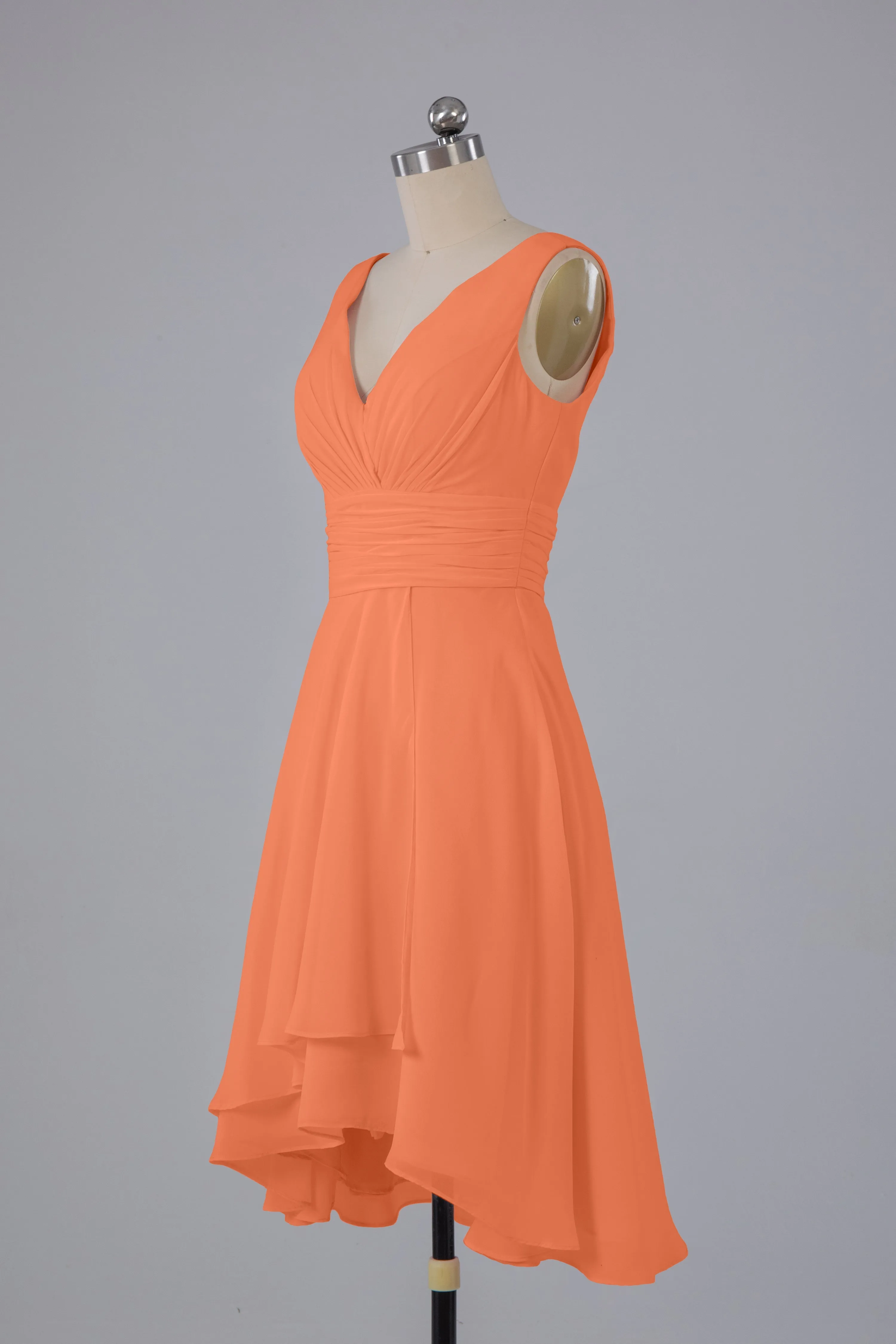 High Low Knee Length V-Neck Bridesmaid Dresses