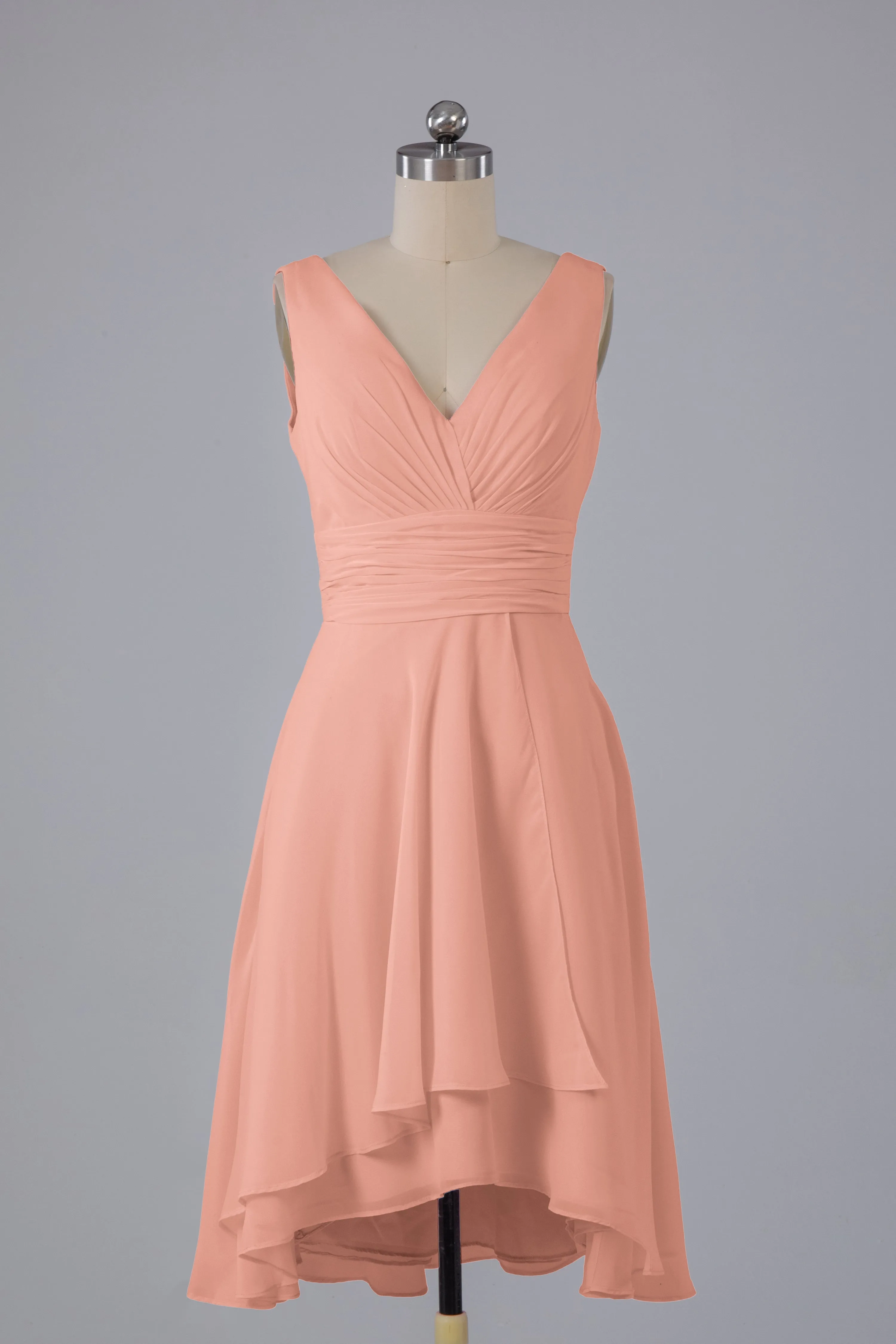 High Low Knee Length V-Neck Bridesmaid Dresses
