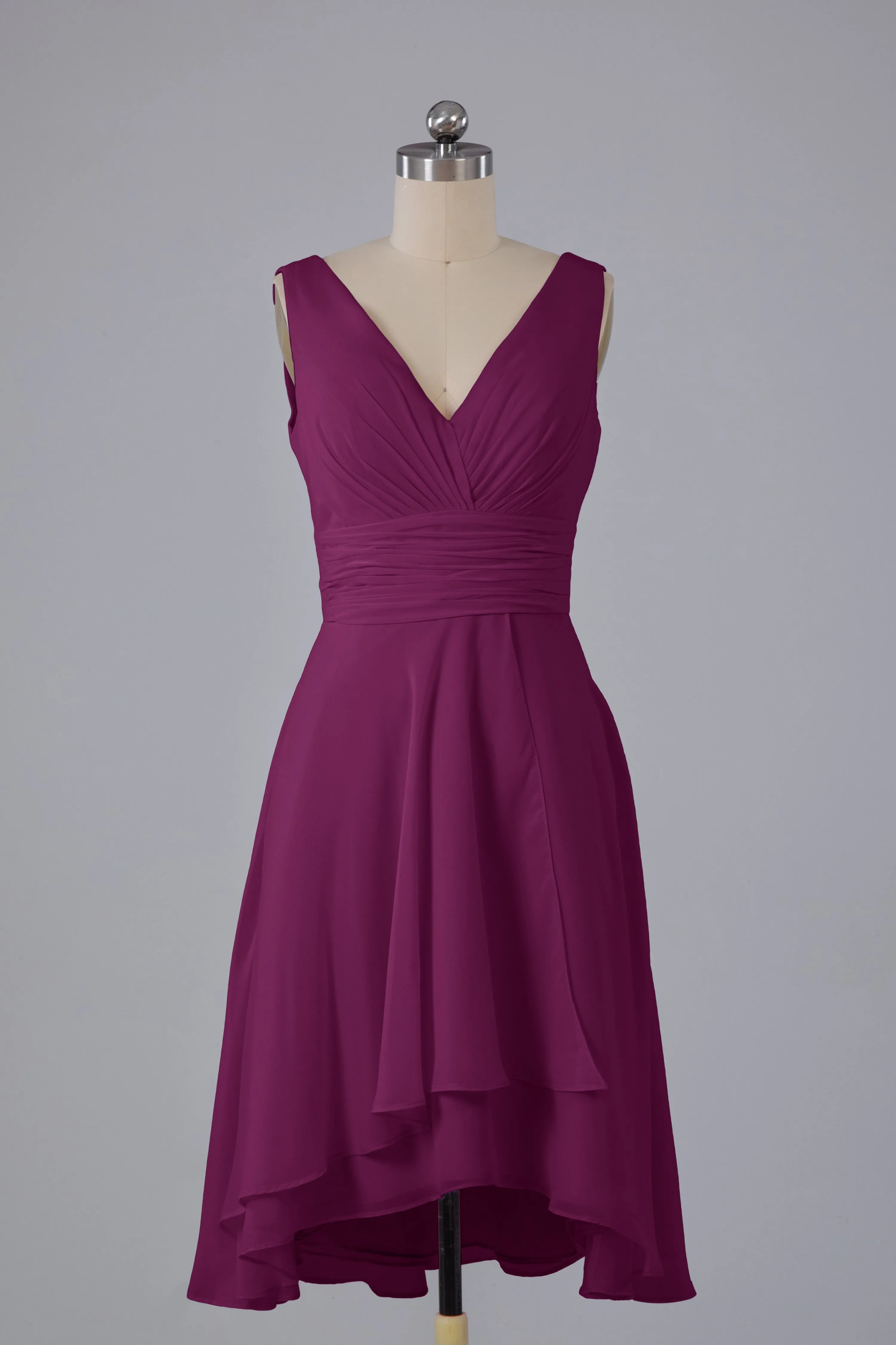High Low Knee Length V-Neck Bridesmaid Dresses