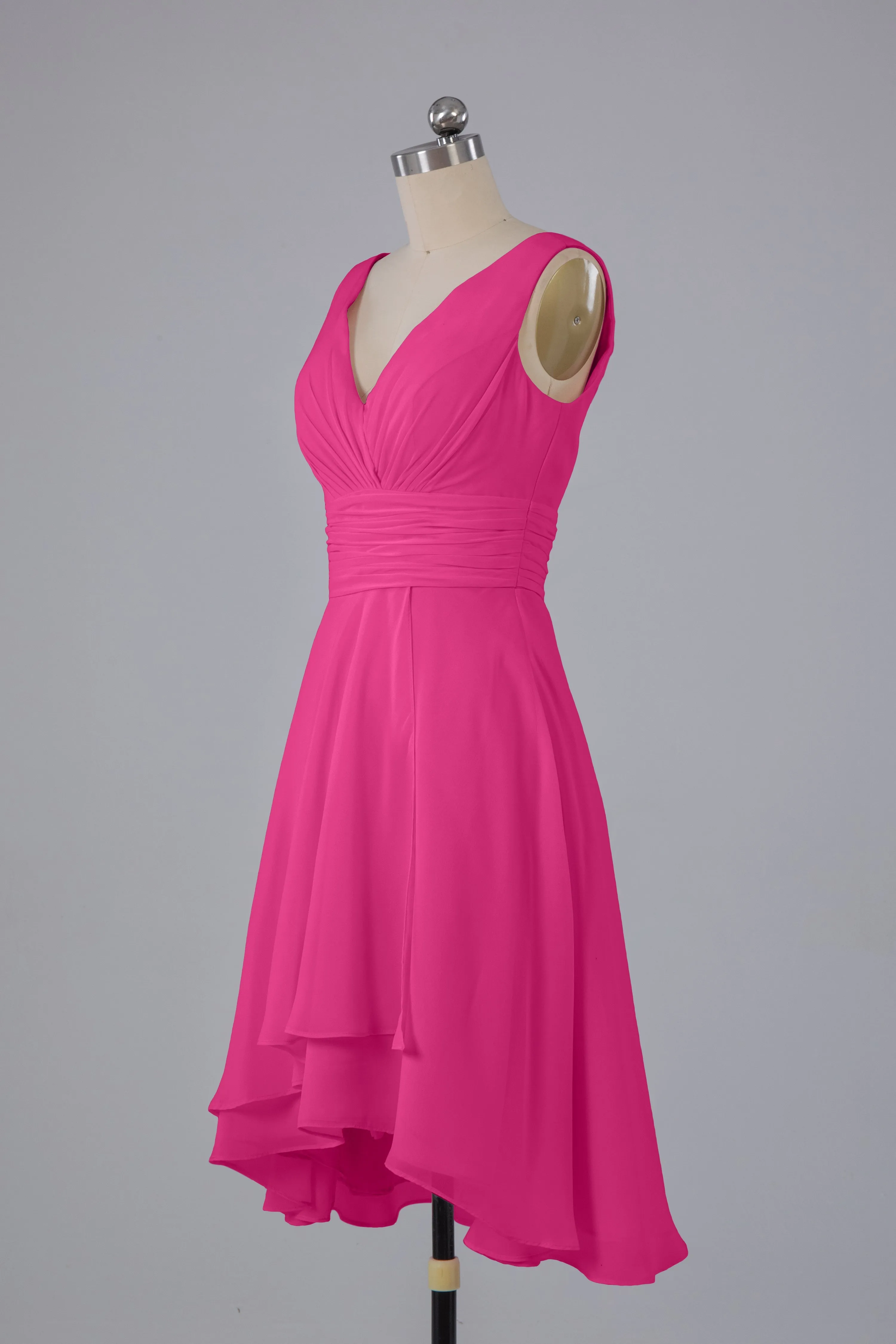 High Low Knee Length V-Neck Bridesmaid Dresses