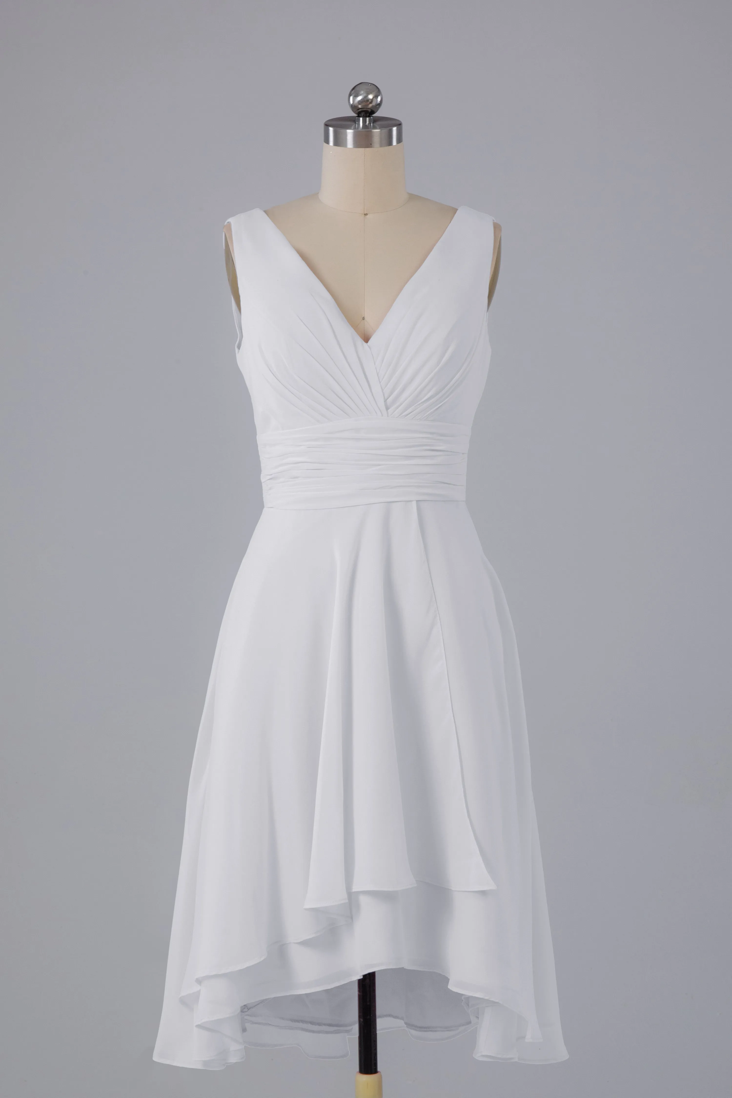 High Low Knee Length V-Neck Bridesmaid Dresses