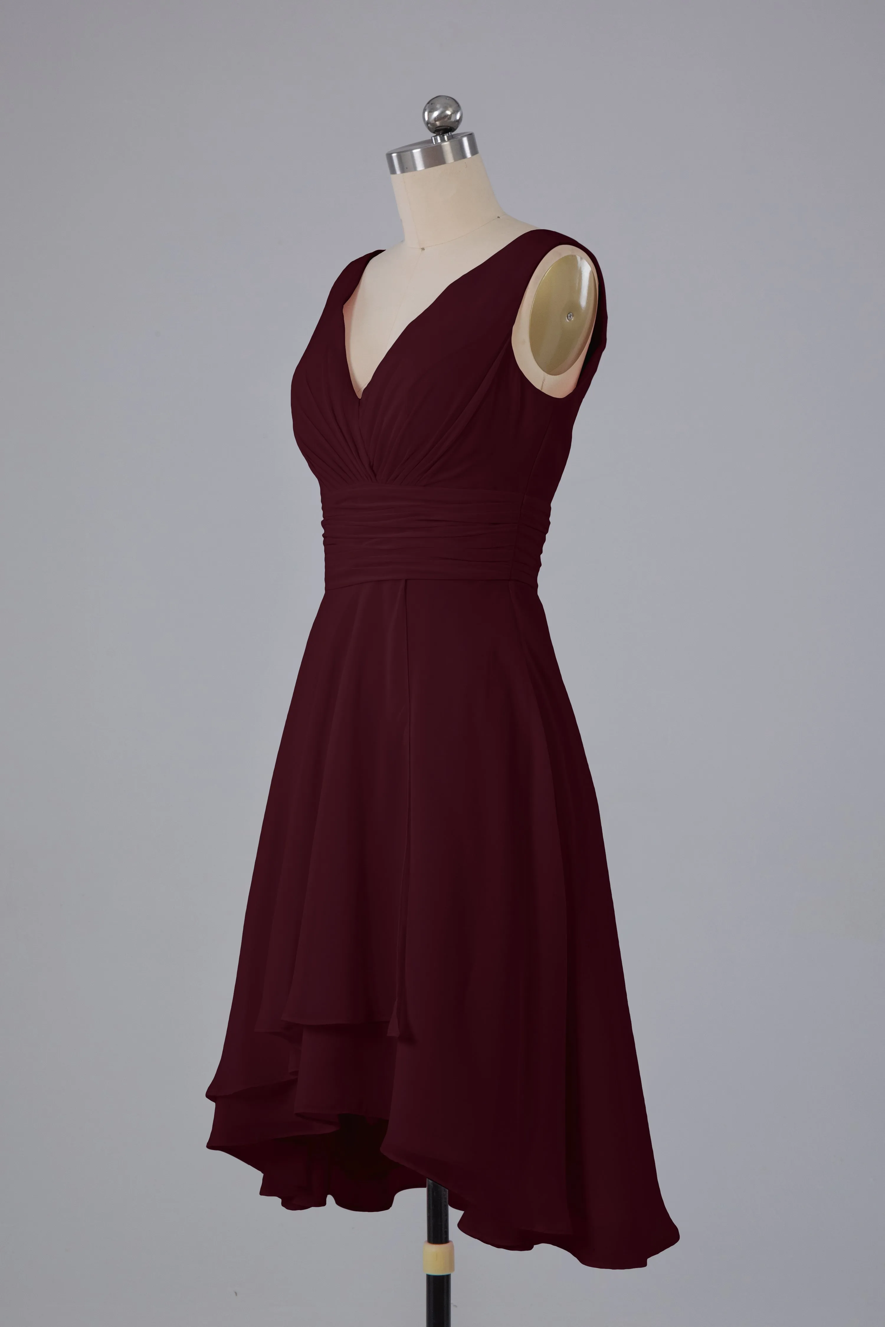High Low Knee Length V-Neck Bridesmaid Dresses