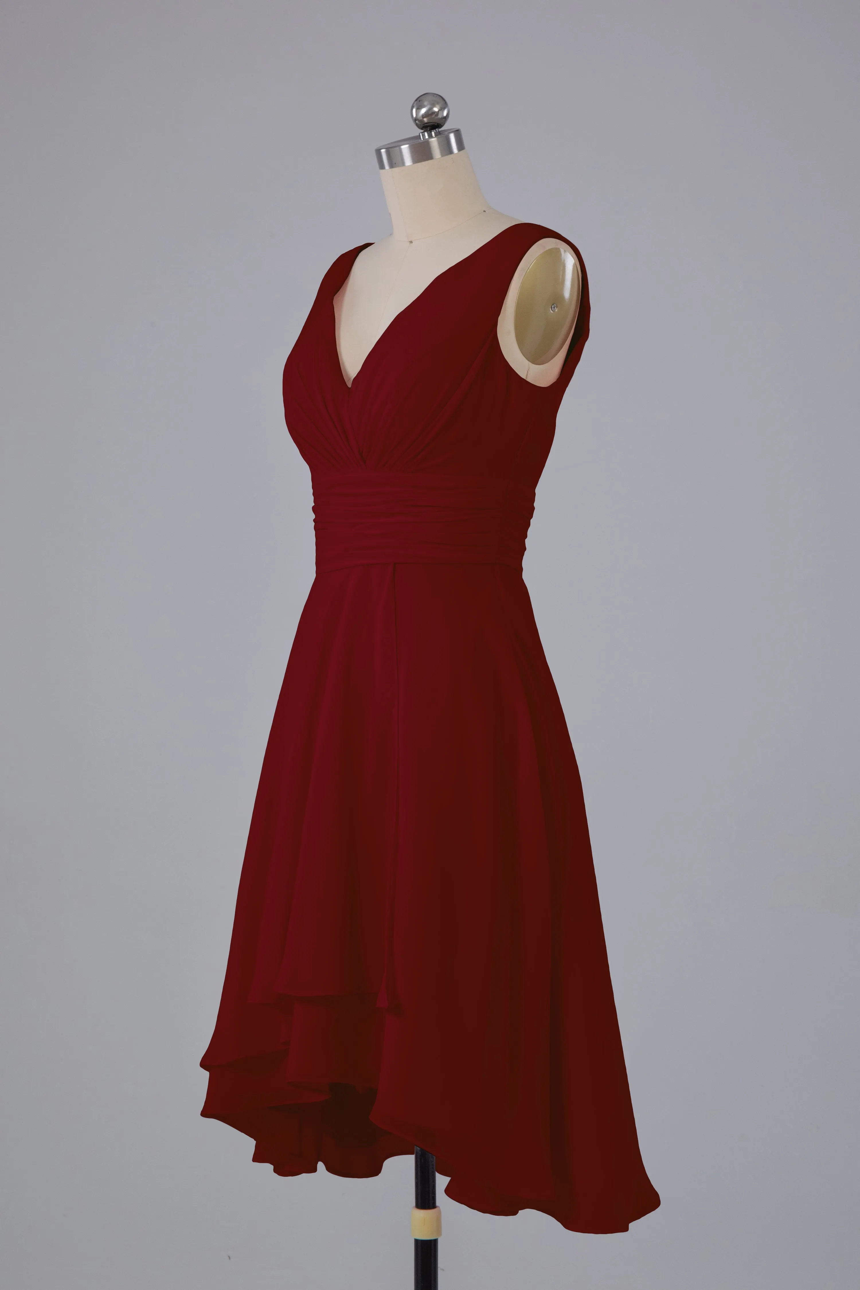 High Low Knee Length V-Neck Bridesmaid Dresses