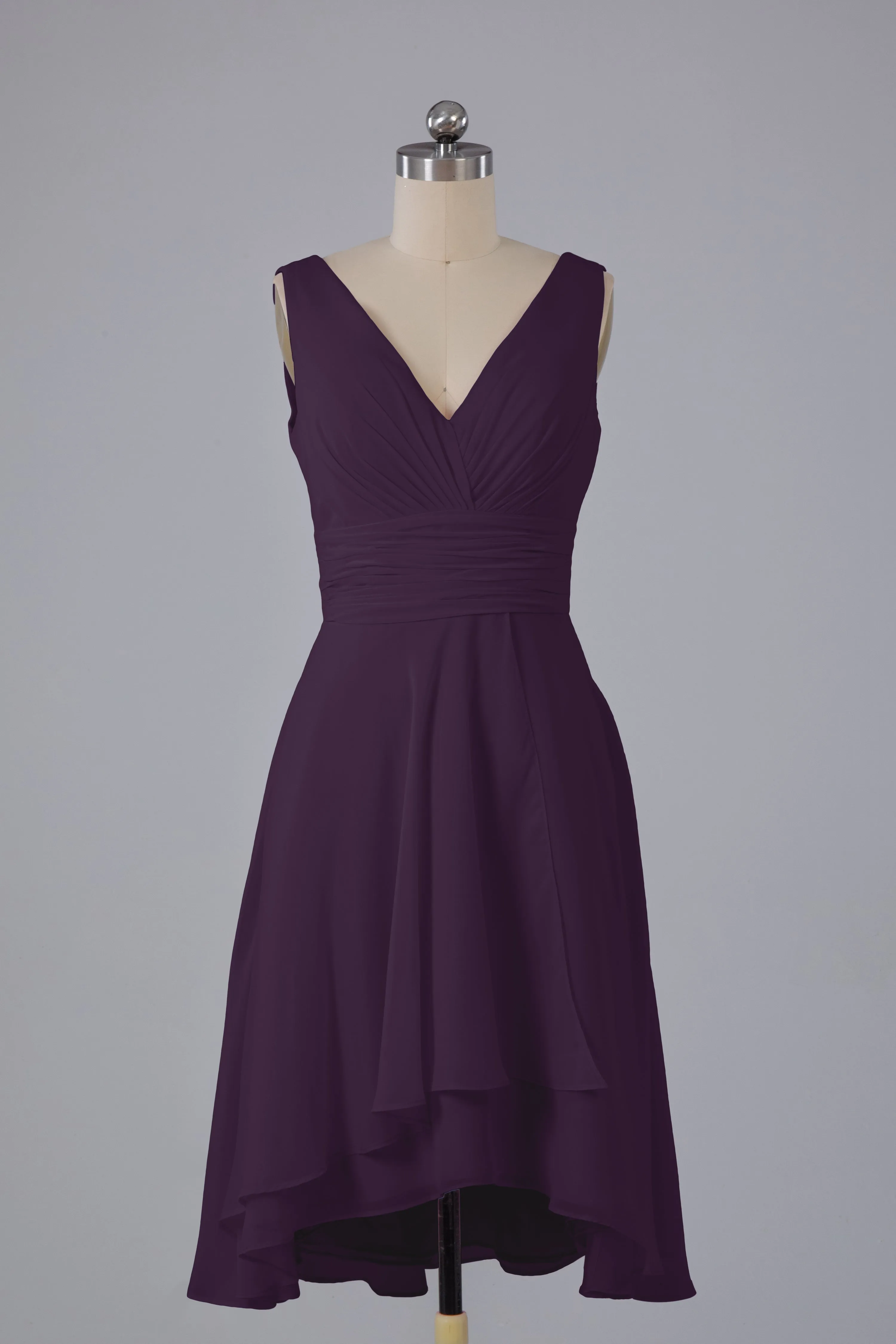 High Low Knee Length V-Neck Bridesmaid Dresses